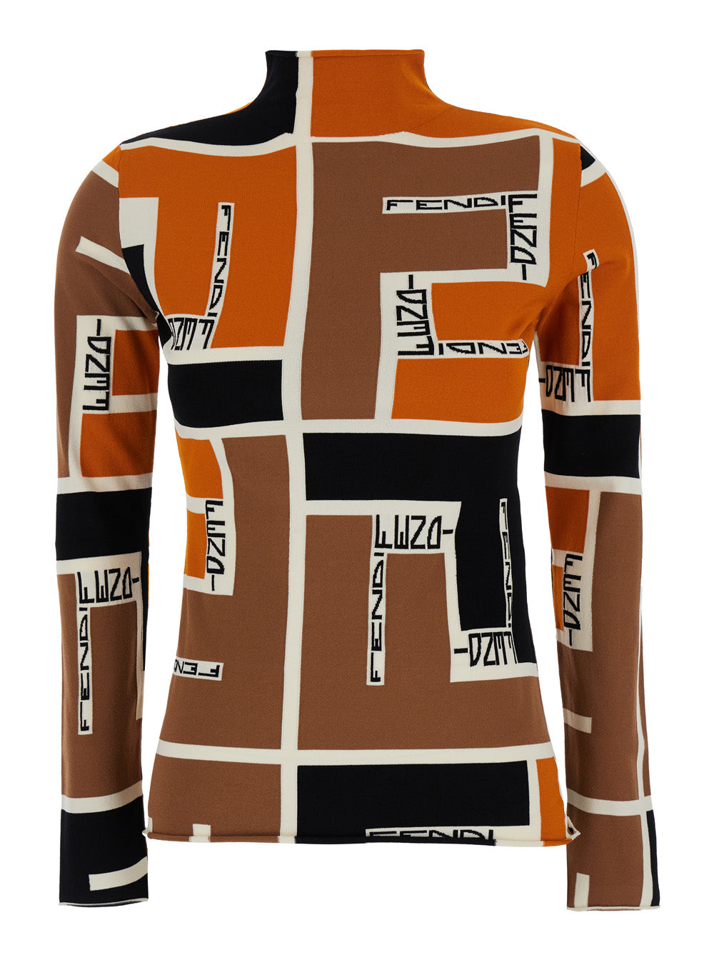 Fendi Women Orange Polo Neck Sweater In Viscose Blend Woman by Luosophy
