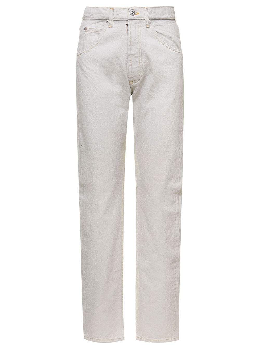 Maison Margiela Women White 5-Pocket Style Straight Jeans With Contrasting Stitching In Cotton Denim Woman by Luosophy