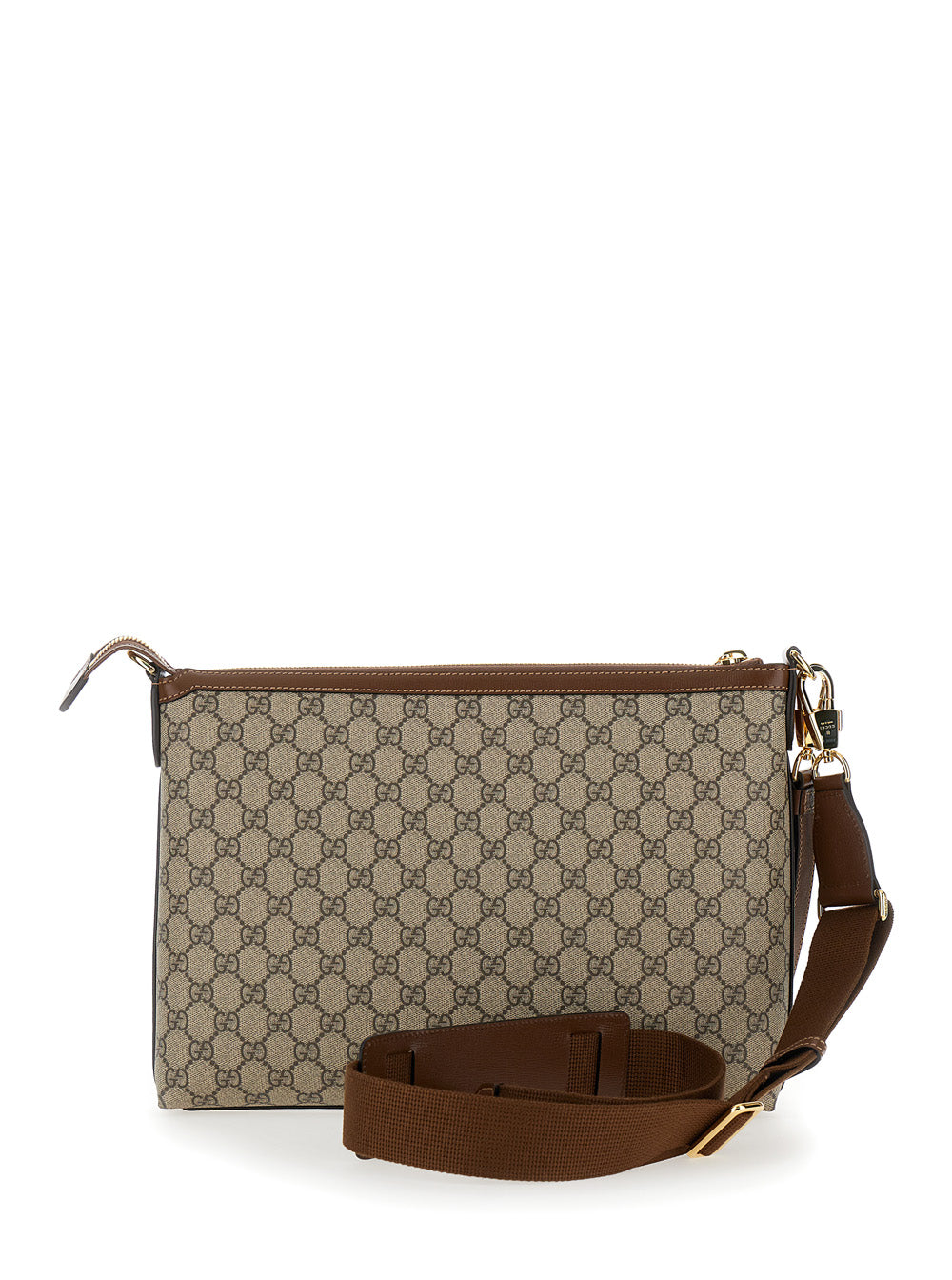 Gucci Men Beige And Ebony Pouch With Gg Patch In Gg Supreme Canvas Man by Luosophy