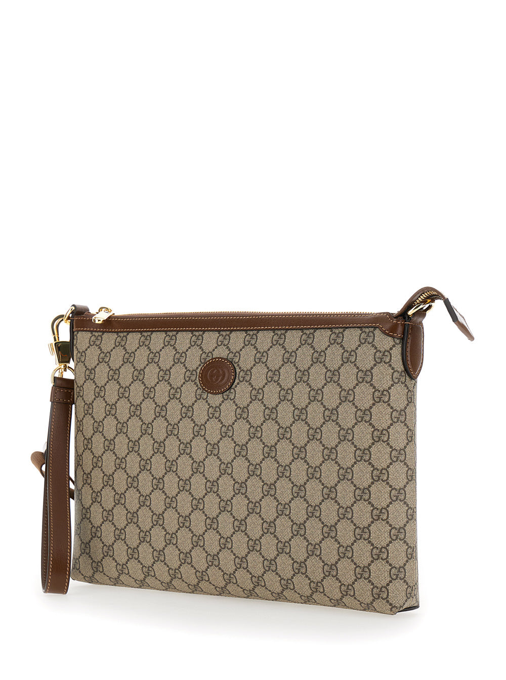 Gucci Men Beige And Ebony Pouch With Gg Patch In Gg Supreme Canvas Man by Luosophy