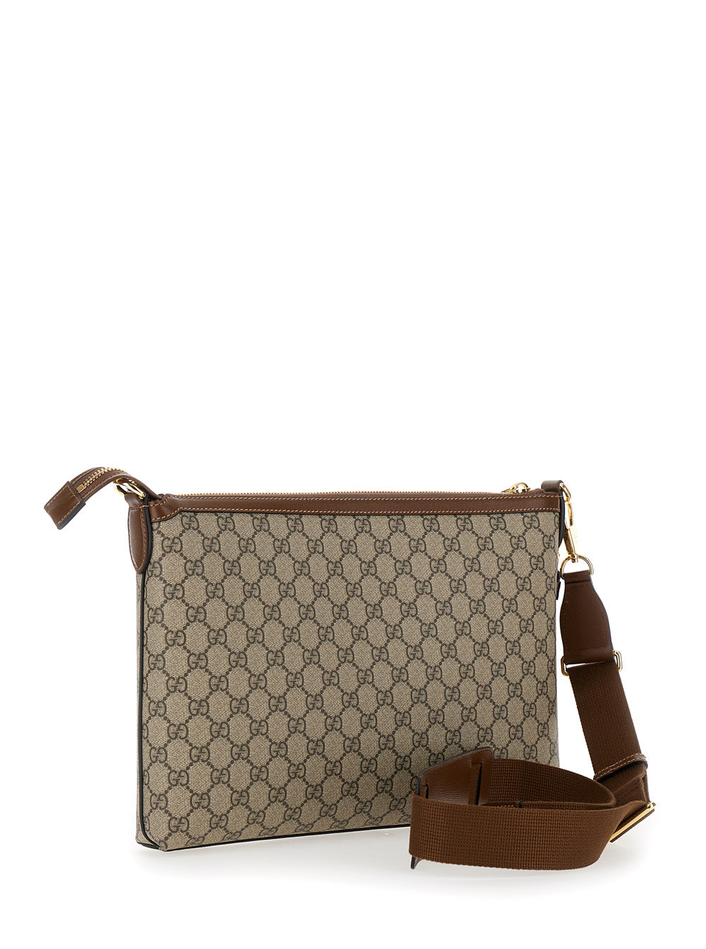 Gucci Men Beige And Ebony Pouch With Gg Patch In Gg Supreme Canvas Man by Luosophy