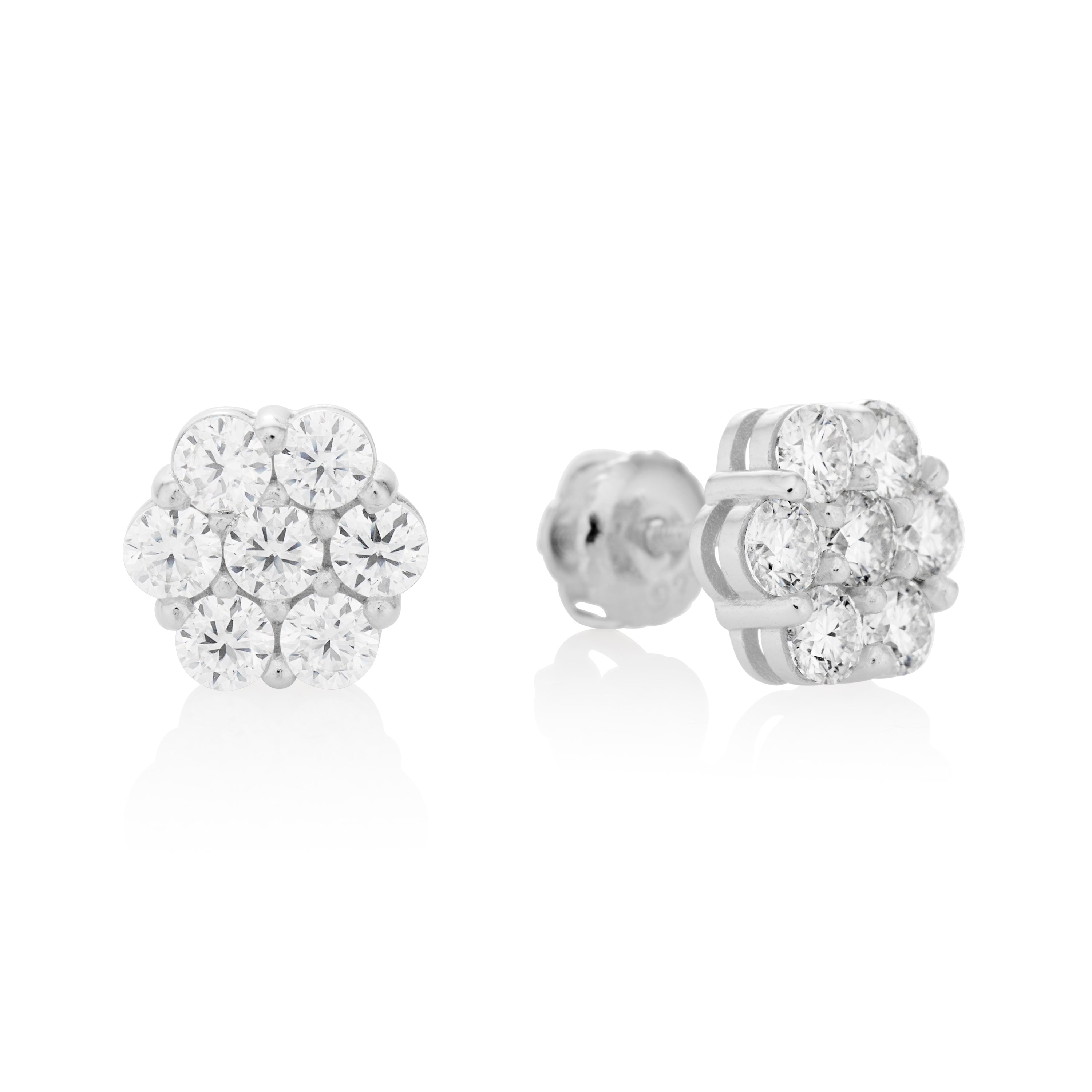 Moissanite Flower Cluster Earrings in Silver - rings