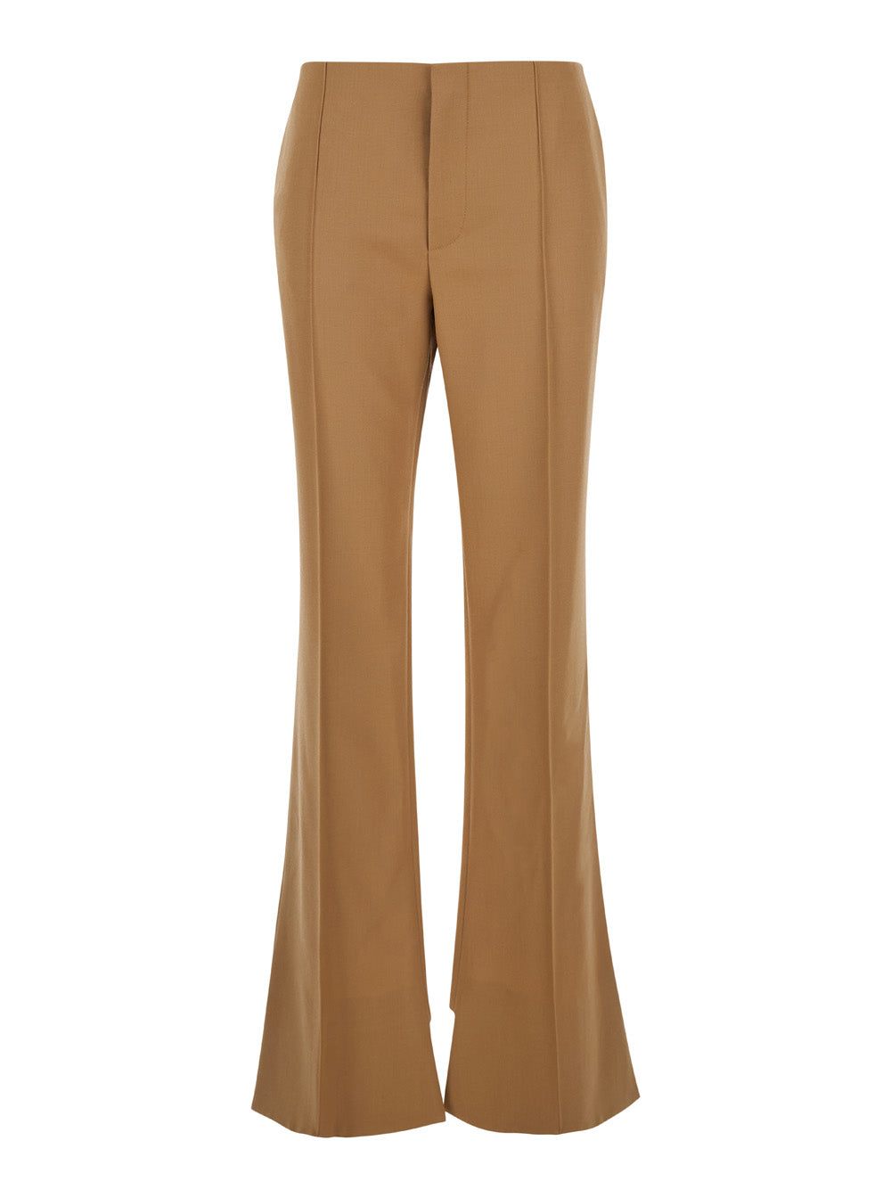 Chloé Women Beige Flared Pants With Asymmetric Hem In Grain De Poudre Wool Woman by Luosophy