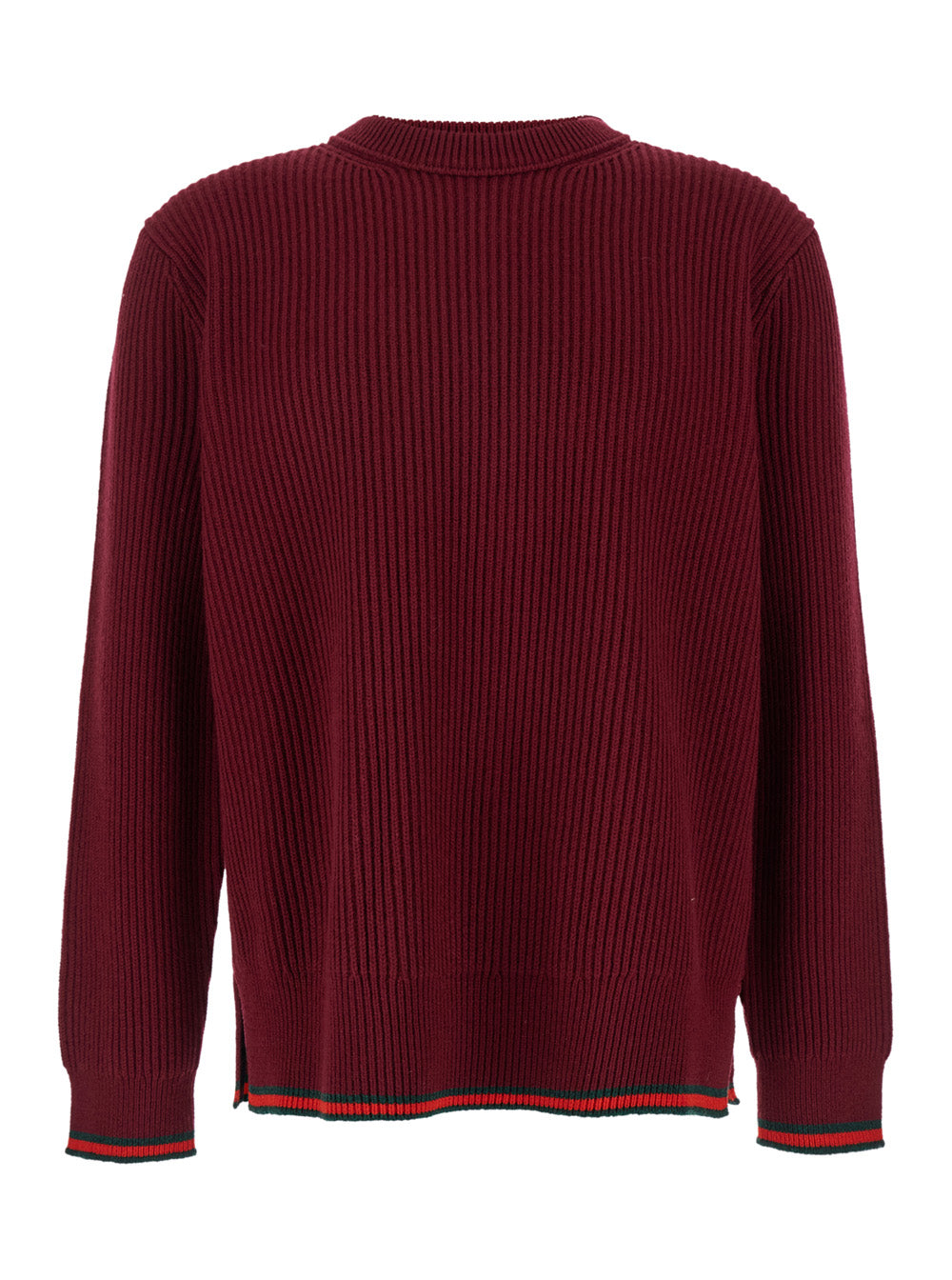 Gucci Men Red Crewneck Sweater With Web Detail In Ribbed Wool Blend Man by Luosophy