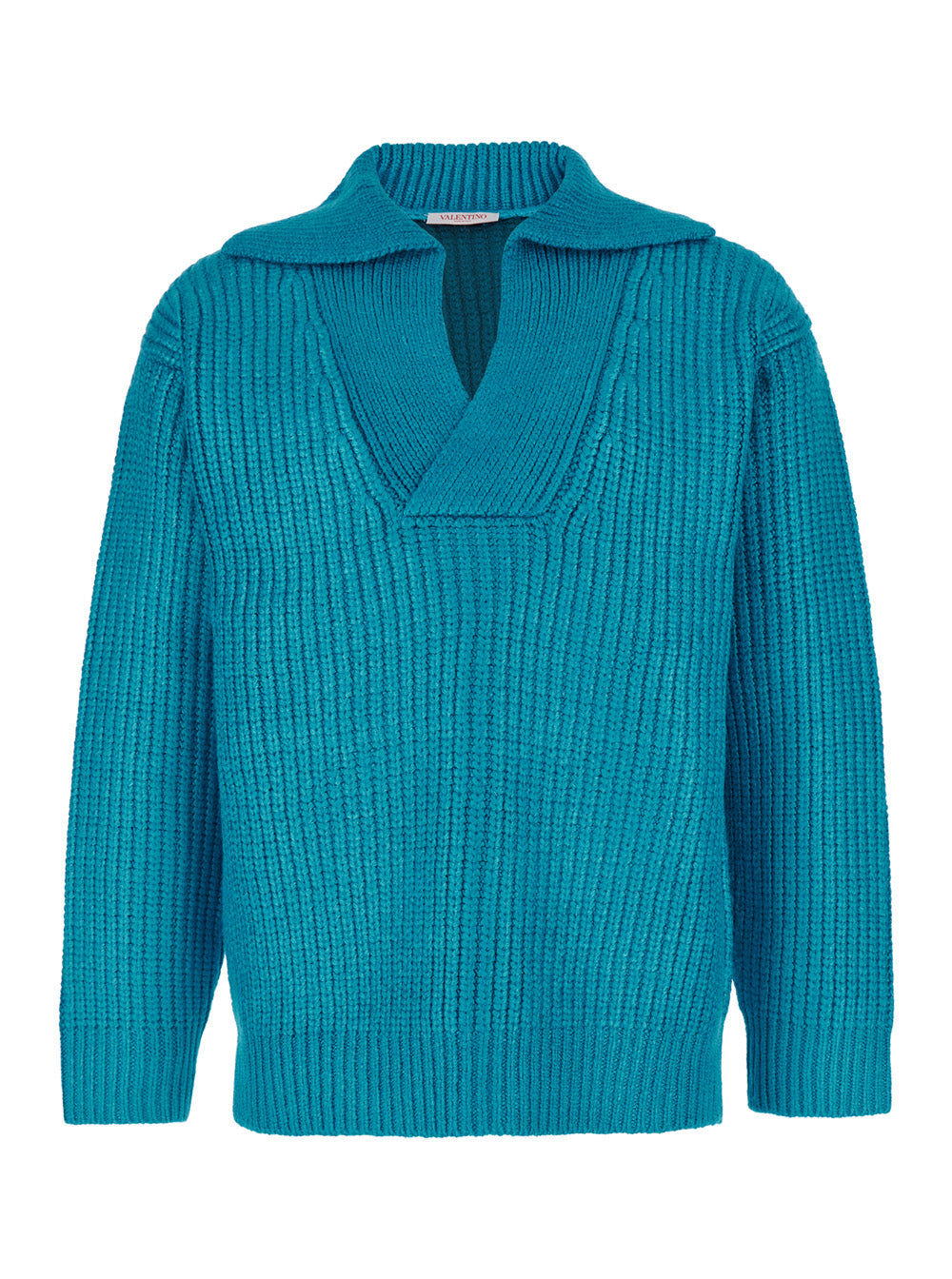 Valentino Men Light Blue Pullover With V Neck In Silk Blend Knit Man by Luosophy