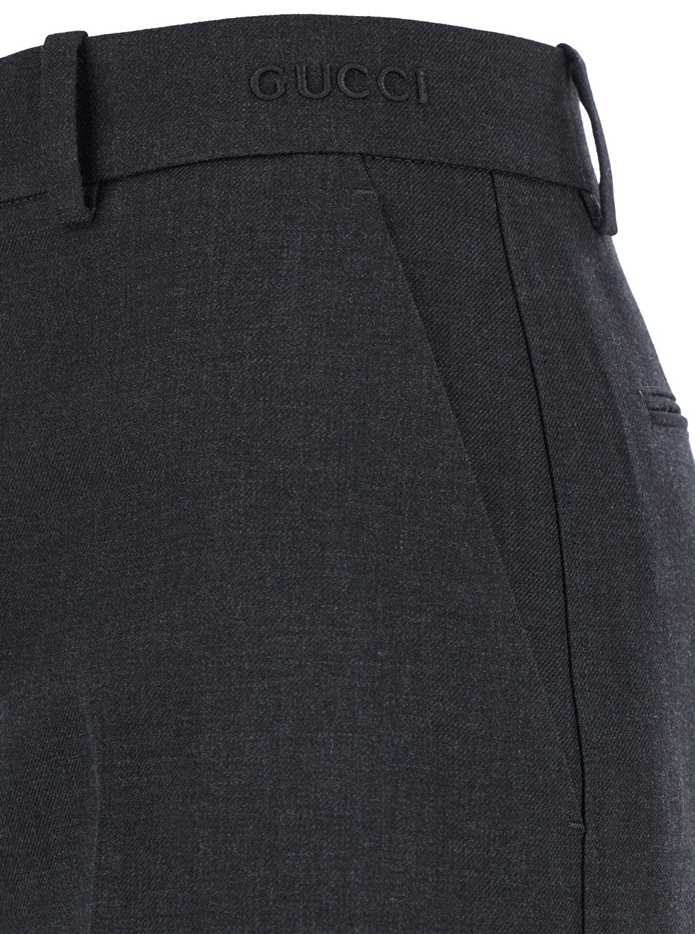 Gucci Women Grey Pants With Logo Lettering Detail On The Waist In Wool Woman by Luosophy