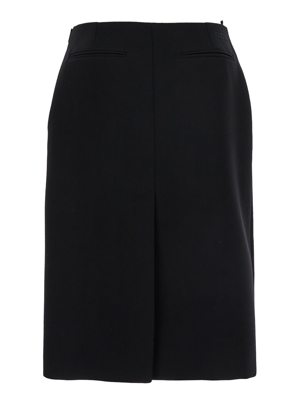 Gucci Women Black High Waist Skirt With Logo Lettering On Waist And Zip Puller In Wool Woman