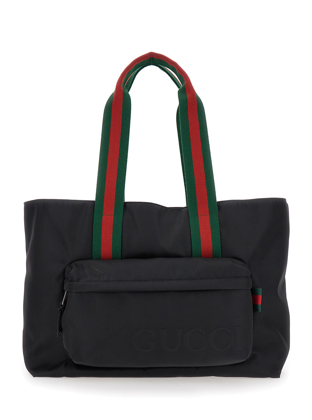 Gucci Men Black Tote Bag With Web Handles And Logo Lettering On The Front In Tech Fabric Man by Luosophy