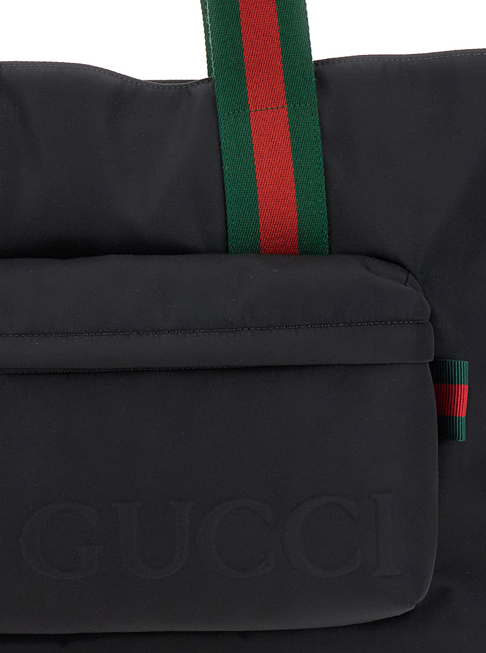 Gucci Men Black Tote Bag With Web Handles And Logo Lettering On The Front In Tech Fabric Man by Luosophy