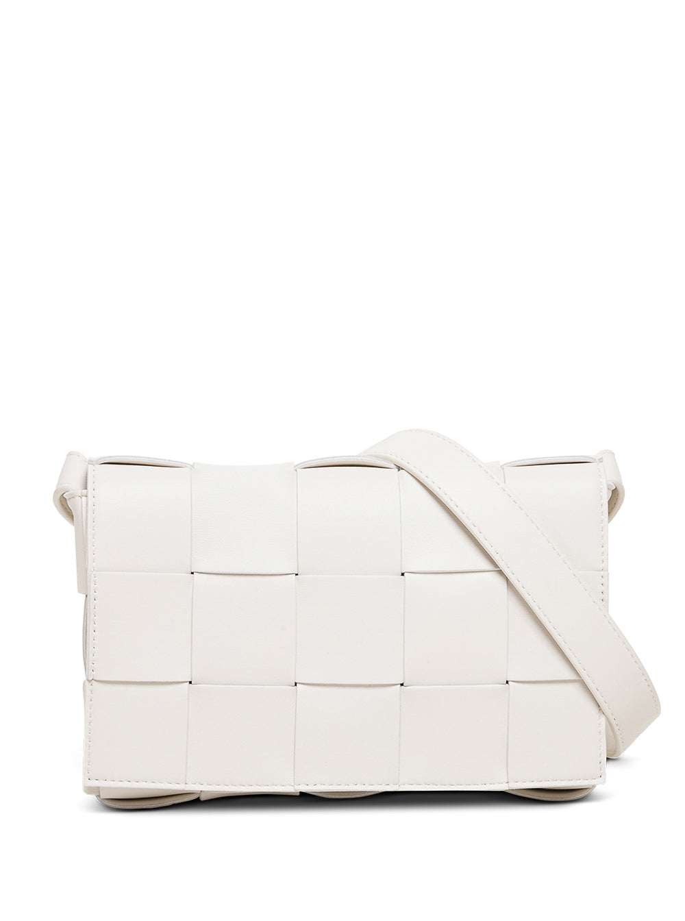 Bottega Veneta Women Cassette White Leather Crossbody Bag In Intreccio Nappa Leather by Luosophy