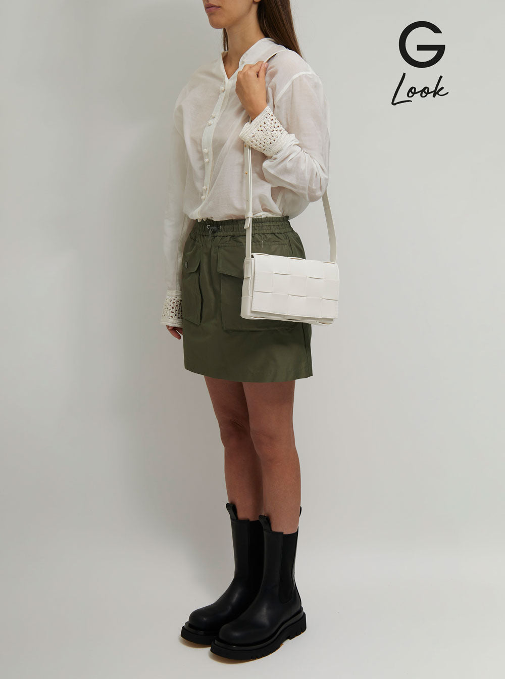 Bottega Veneta Women Cassette White Leather Crossbody Bag In Intreccio Nappa Leather by Luosophy