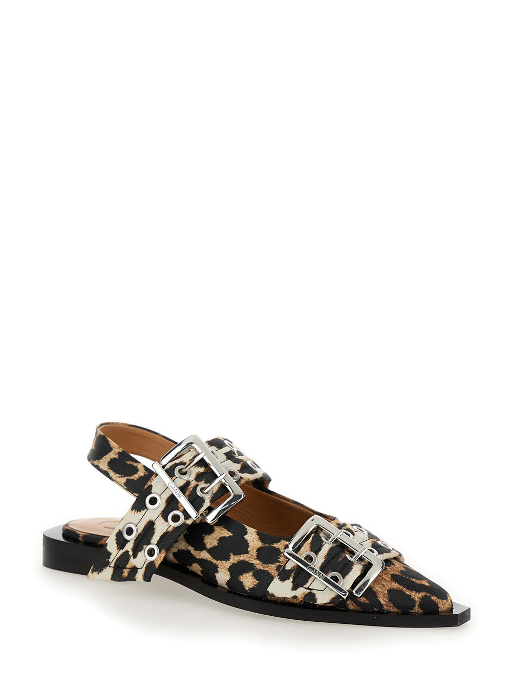 Ganni Women Multicolor Ballet Shoes With Double Buckle And All-Over Leopard Print In Tech Fabric Woman