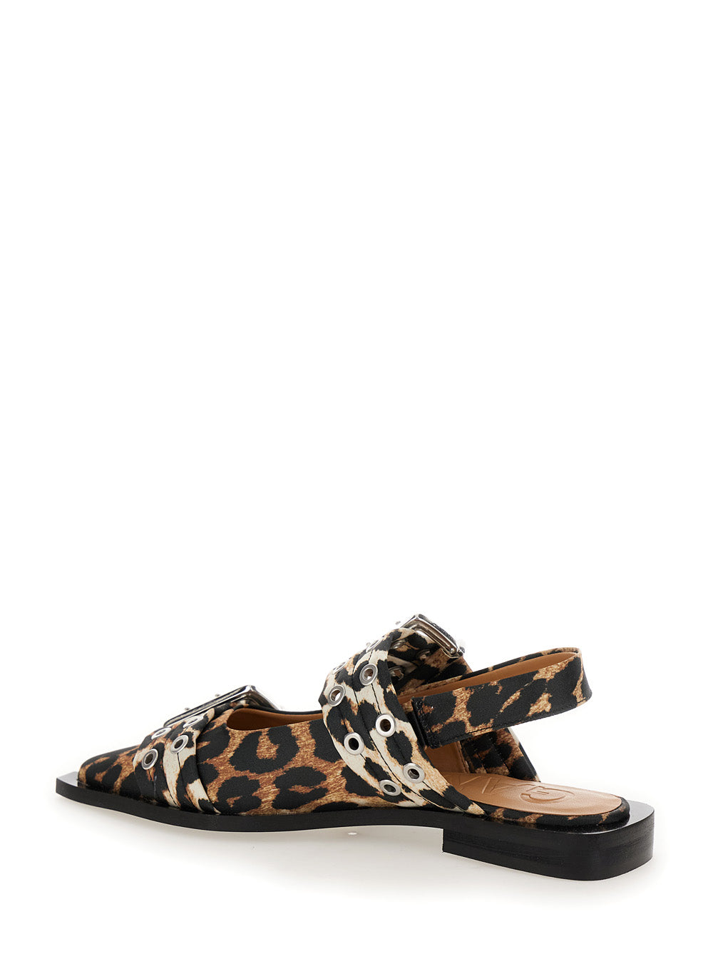 Ganni Women Multicolor Ballet Shoes With Double Buckle And All-Over Leopard Print In Tech Fabric Woman by Luosophy