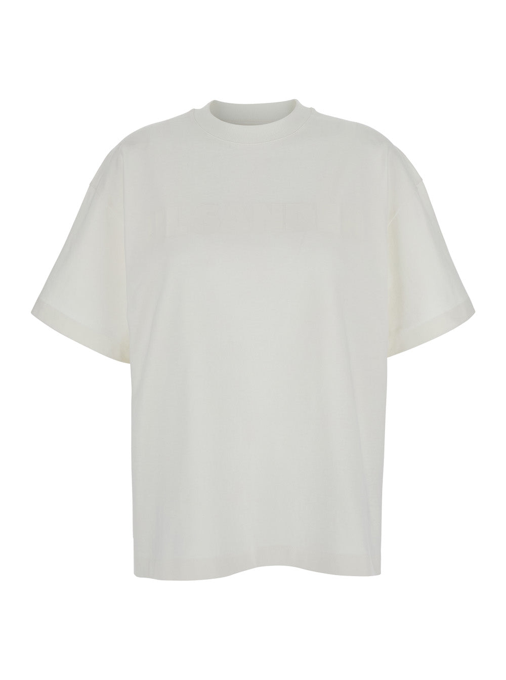 Jil Sander Women White Crewneck T-Shirt With Tonal Logo Print On The Front In Cotton Woman