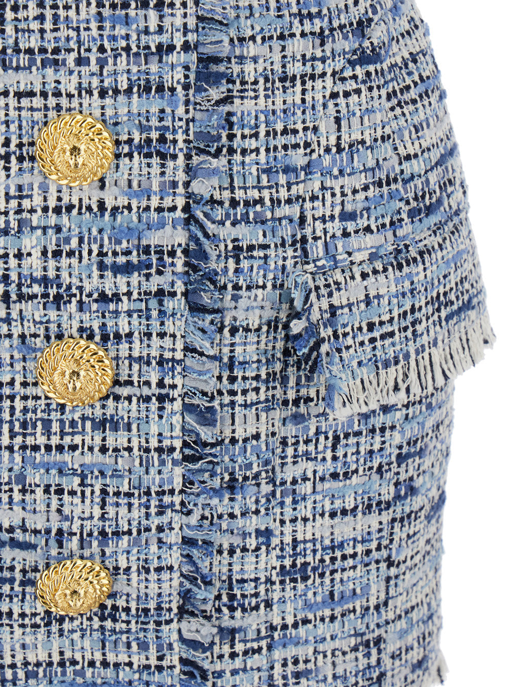 Balmain Women Blue Dress With Frayed Details In Tweed Woman by Luosophy