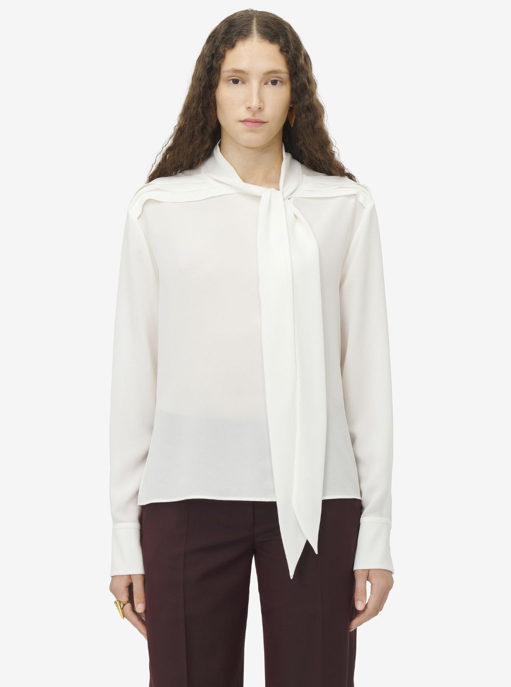 Alexander Mcqueen Women White Blouse With Scarf Detail On The Front In Silk Woman by Luosophy