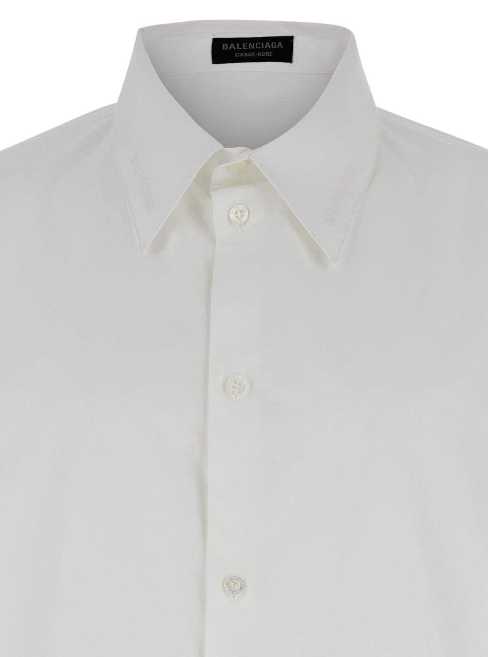 Balenciaga Men White Shirt With Pointed Collar In Cotton Man