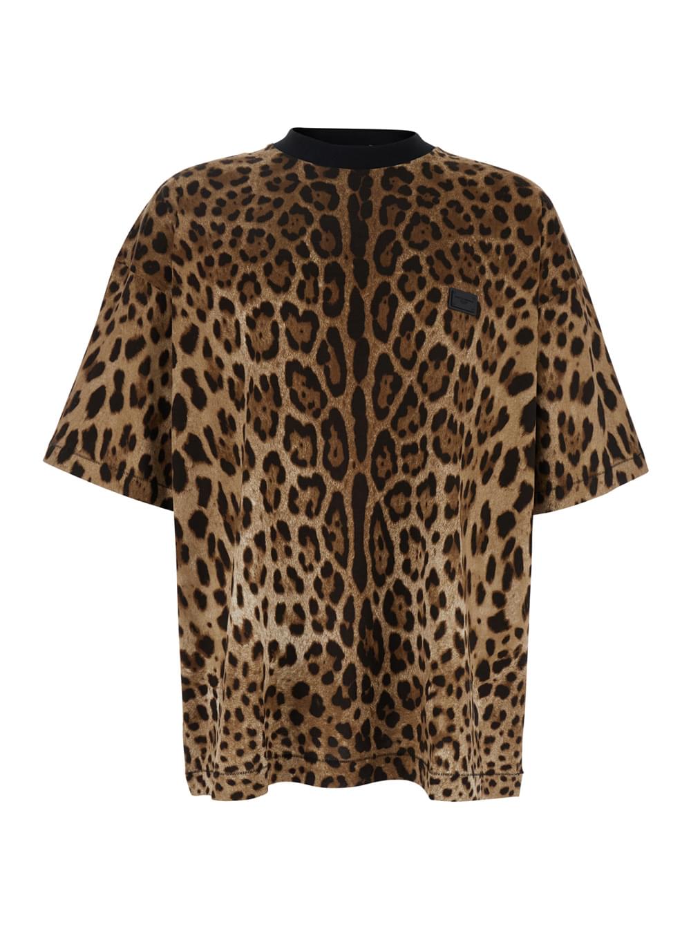 Dolce and gabbana men brown t-shirt with all-over leopard motif in cot
