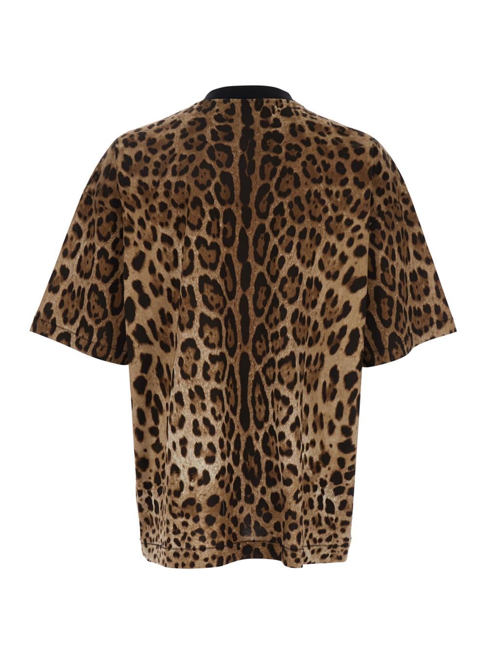Dolce and gabbana men brown t-shirt with all-over leopard motif in cot