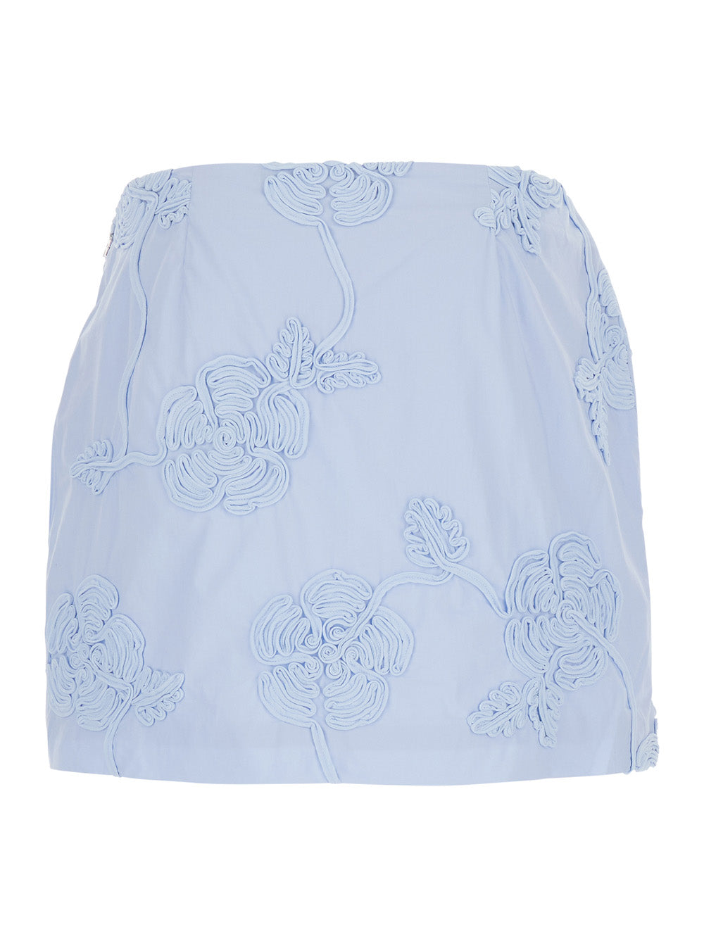 Rotate Women Light Blue Mini Skirt With Low Waist And All-Over Floral Motif In Cotton Woman by Luosophy