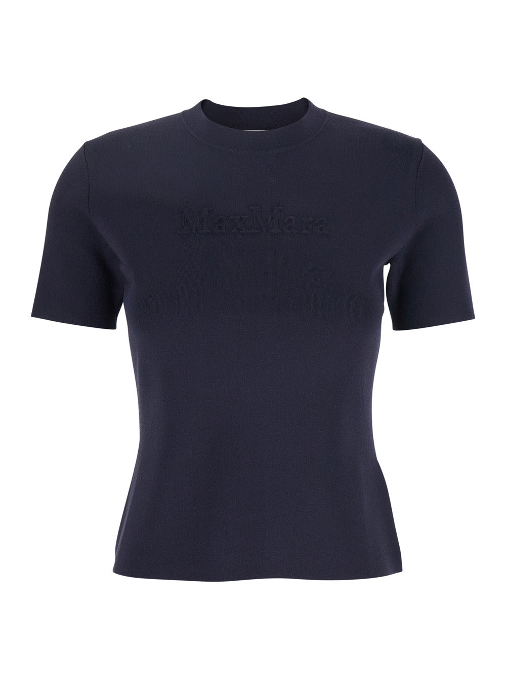 Max Mara Women Blue Crewneck T-Shirt With Tonal Logo Lettering On The Front In Viscose Blend Woman by Luosophy