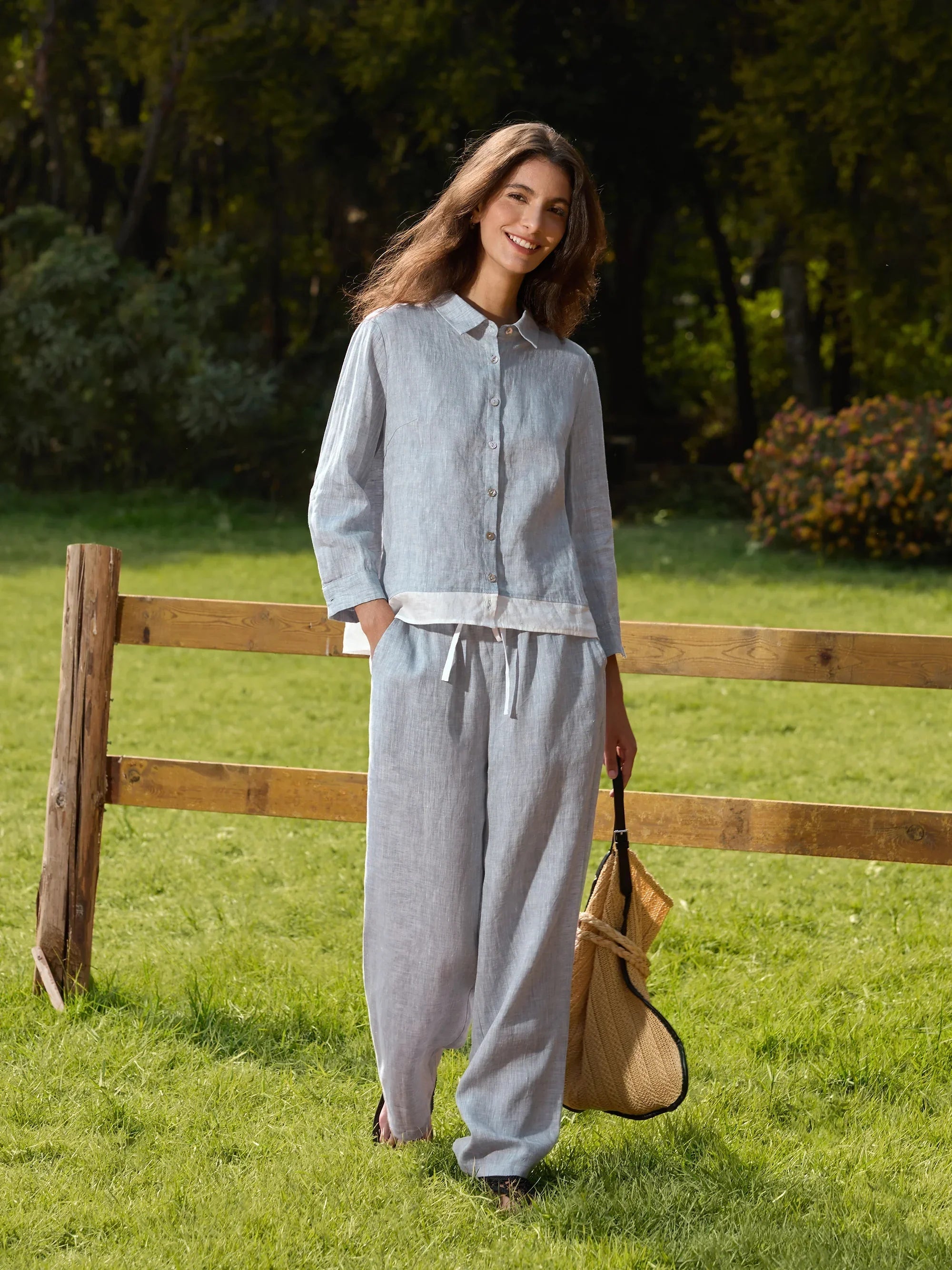 100% Linen Buttoned Closure Color-Blocked Shirt JANICE DestGlow