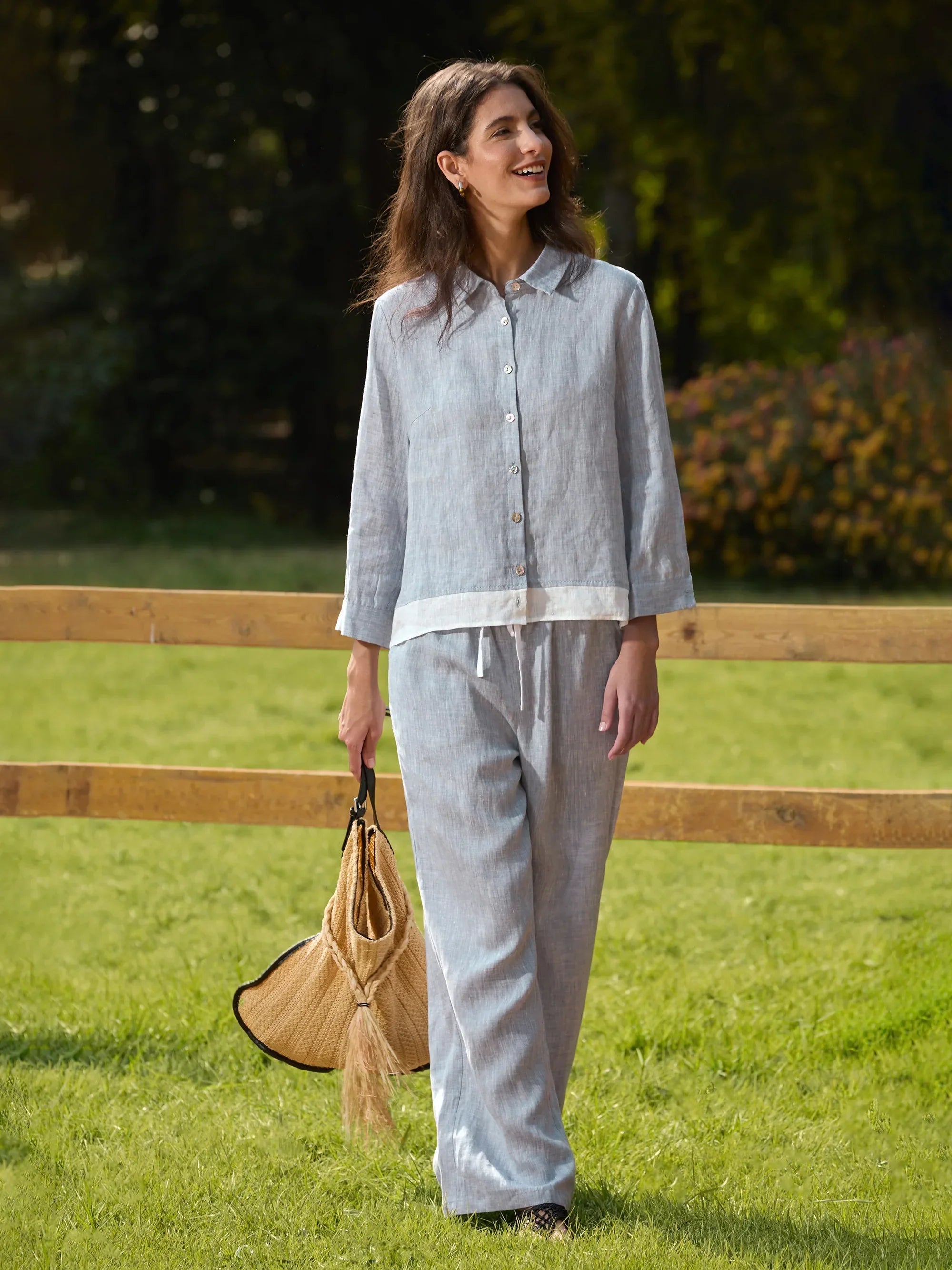 100% Linen Buttoned Closure Color-Blocked Shirt JANICE DestGlow