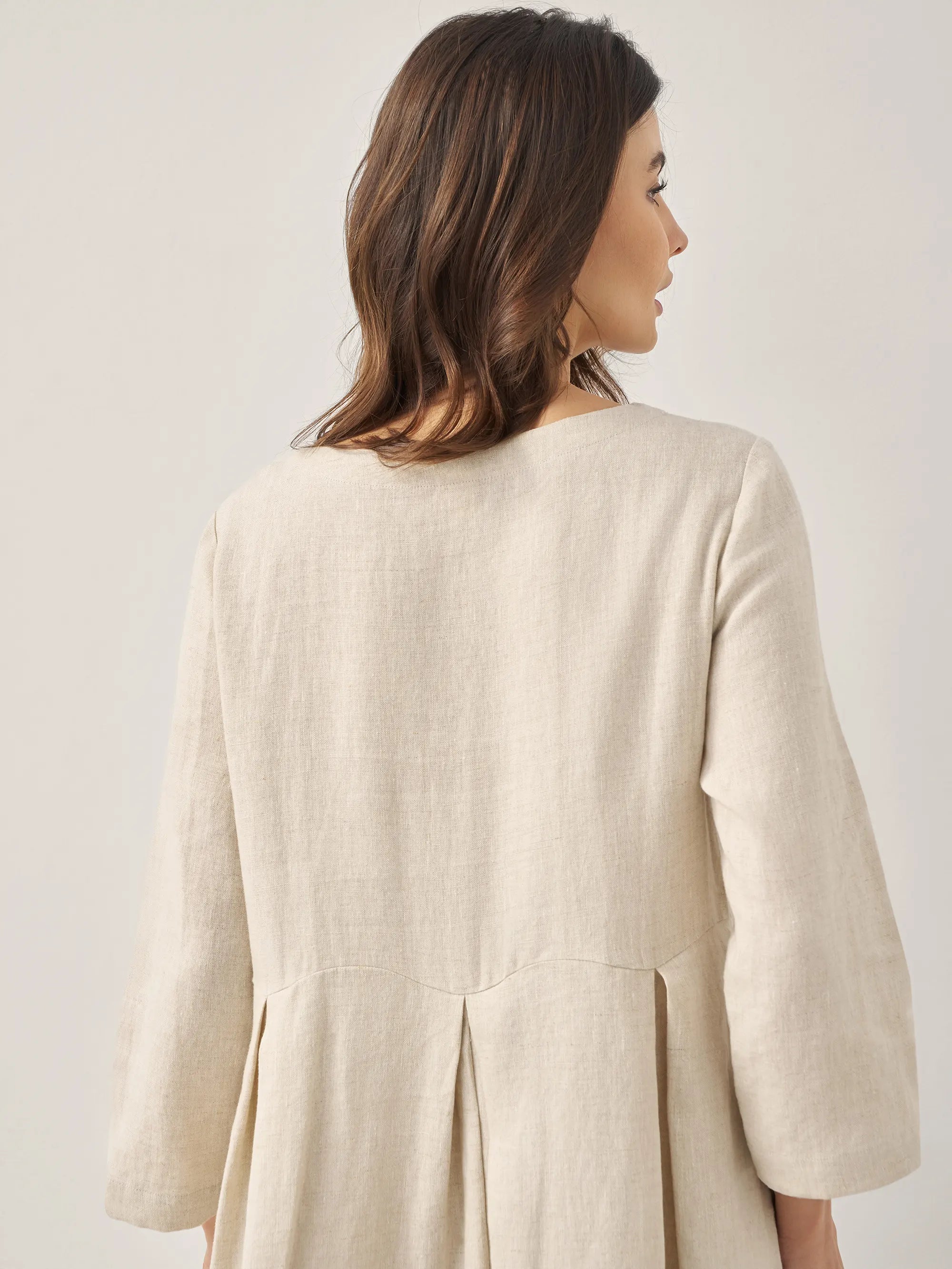 100% Linen Bateau Neck Pleated Midi Dress ABIGAIL DestGlow