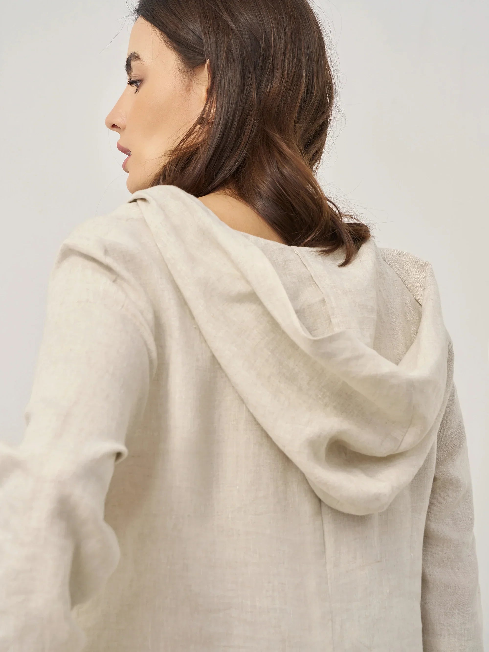 100% Linen Hooded Pullover Maxi Dress REBECCA DestGlow