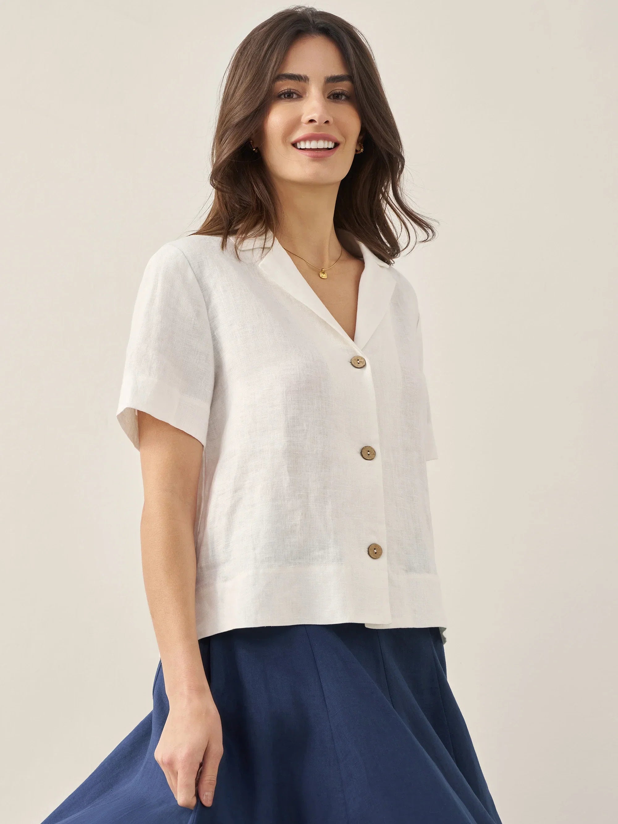 100% Linen Button-Up Short Sleeve Shirt ORENDA by LINTICO