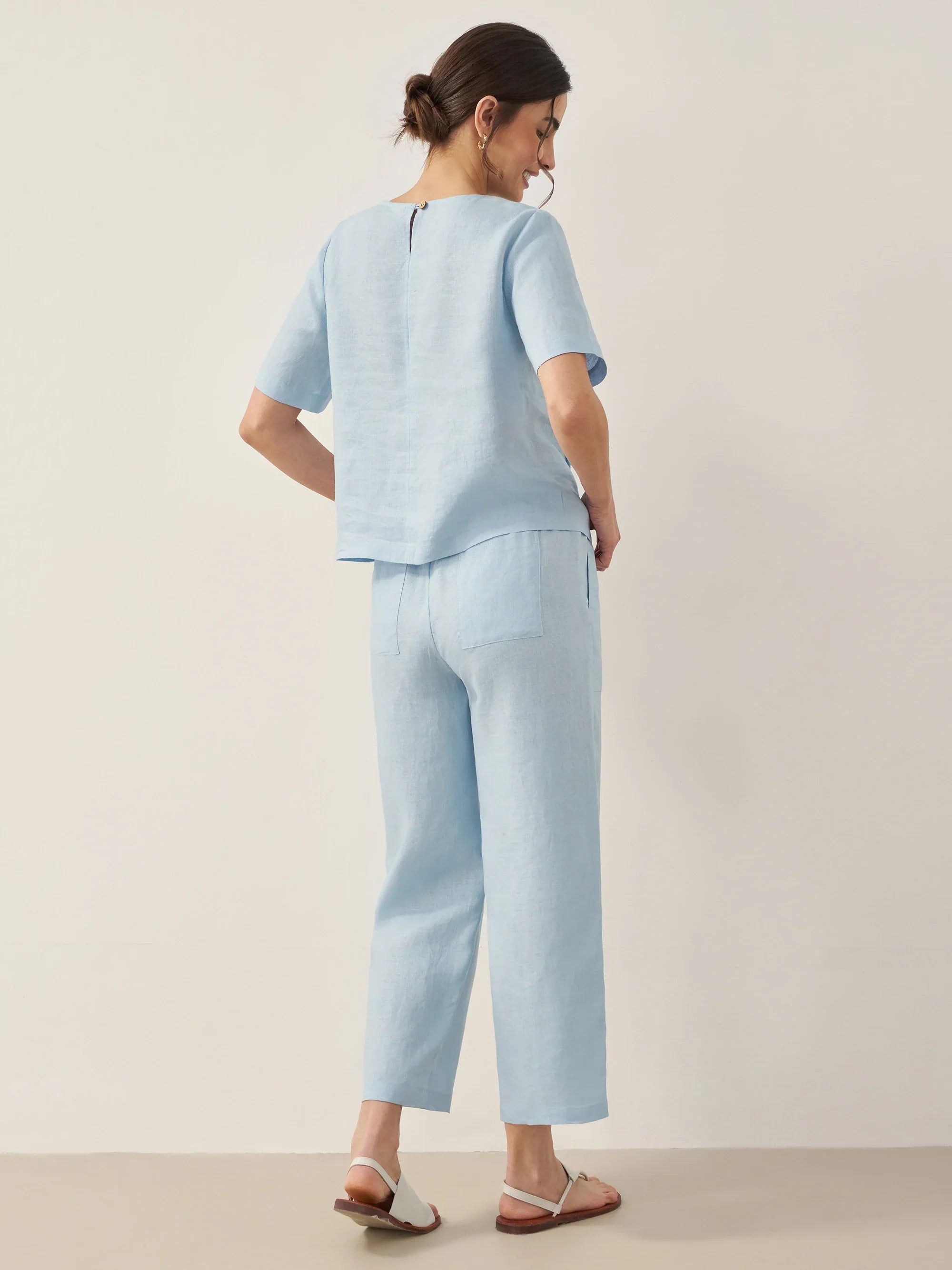 100% Linen Short-Sleeve Round Neck Button Detail Top & Pants Set JOSIE by LINTICO