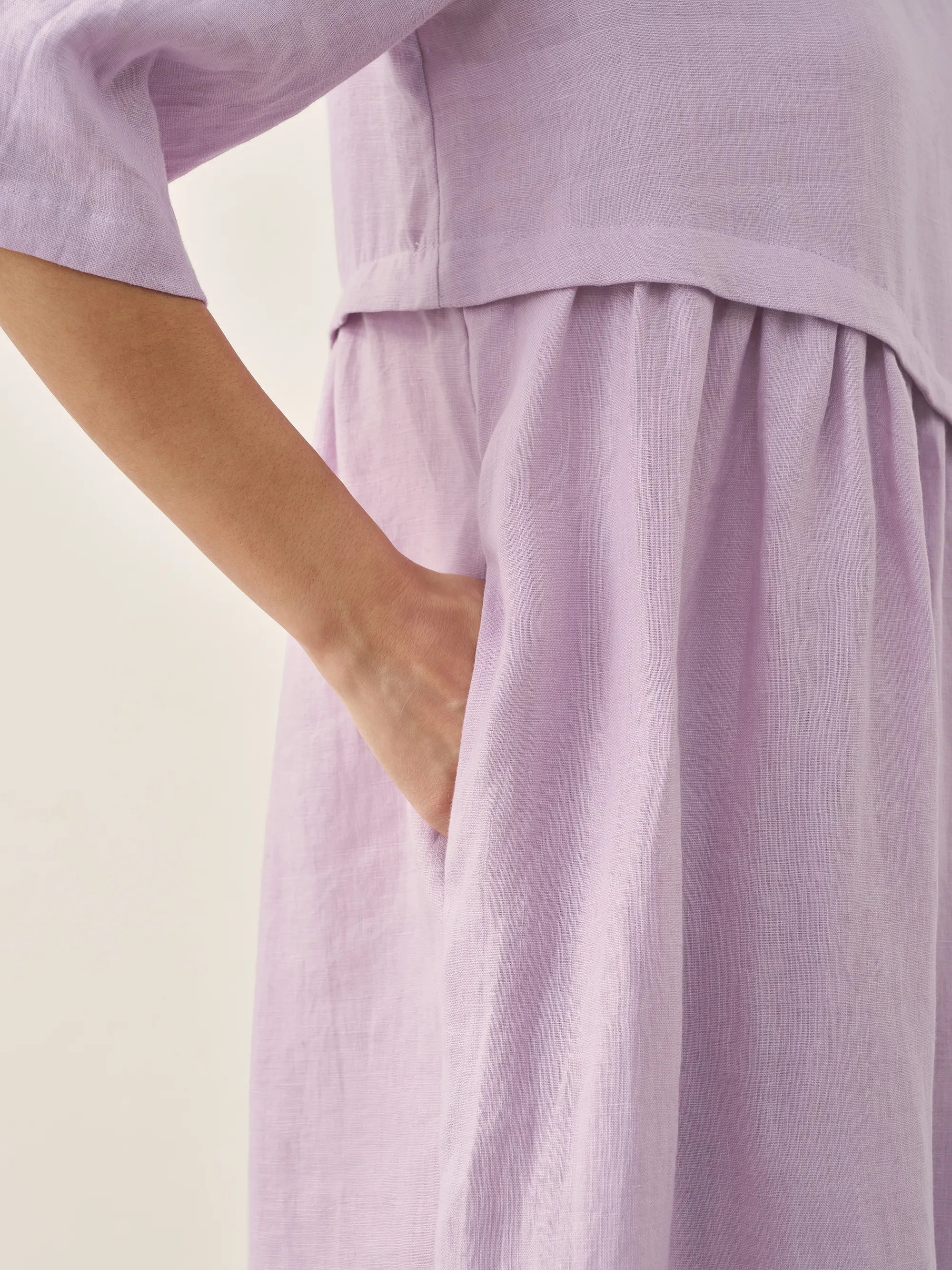 100% Linen Asymmetrical Pleated Round Neck Midi Dress YOLANDA by LINTICO