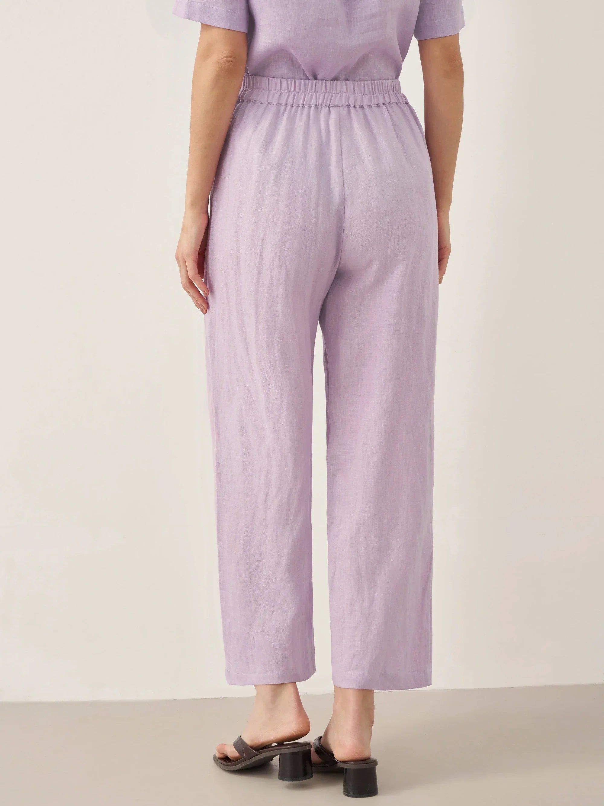 100% Linen Short-Sleeve Round Neck Button Detail Top & Pants Set SASHA by LINTICO