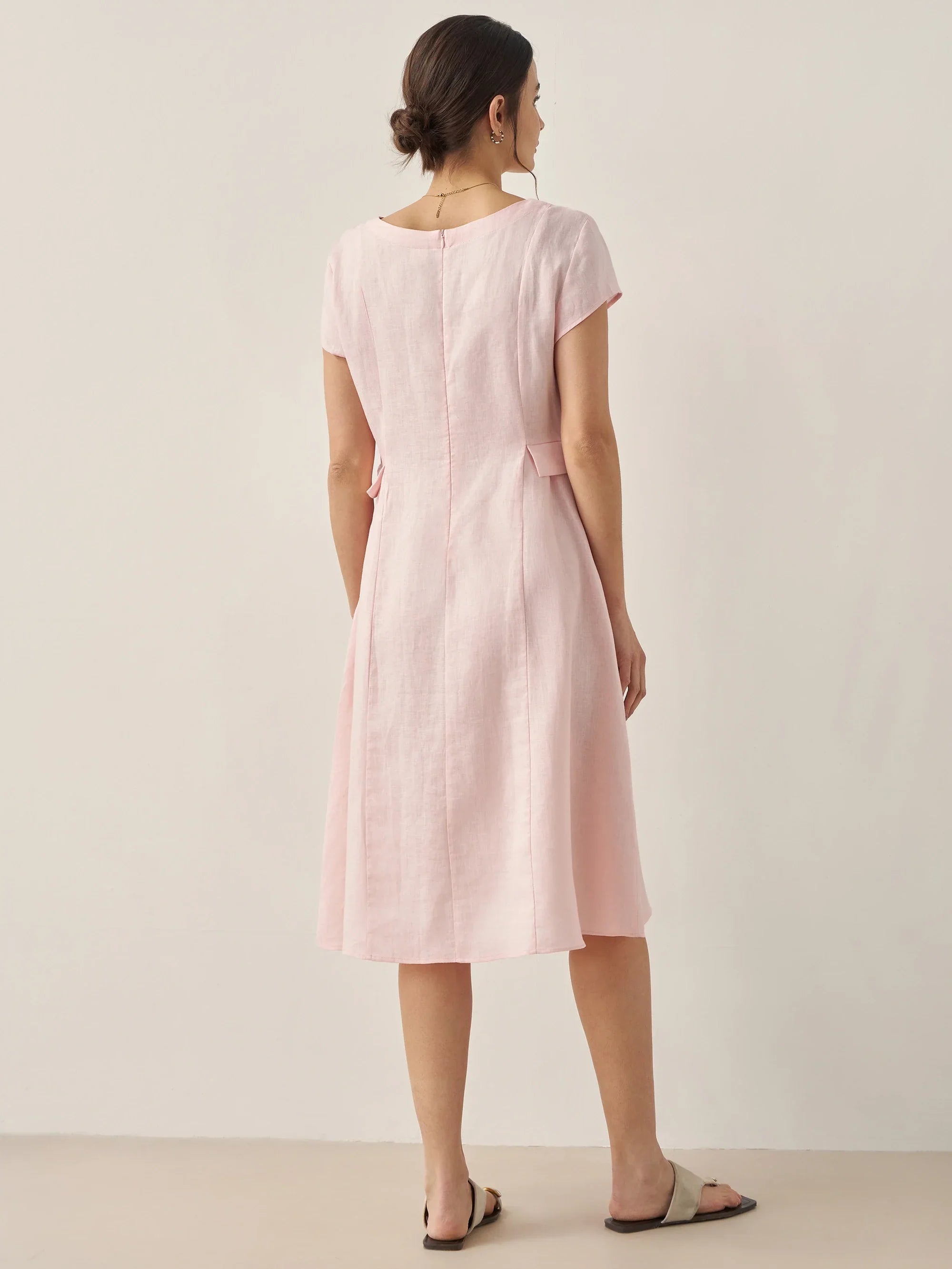 100% Linen Natural Summer V-Neck Dress ALEXA DestGlow