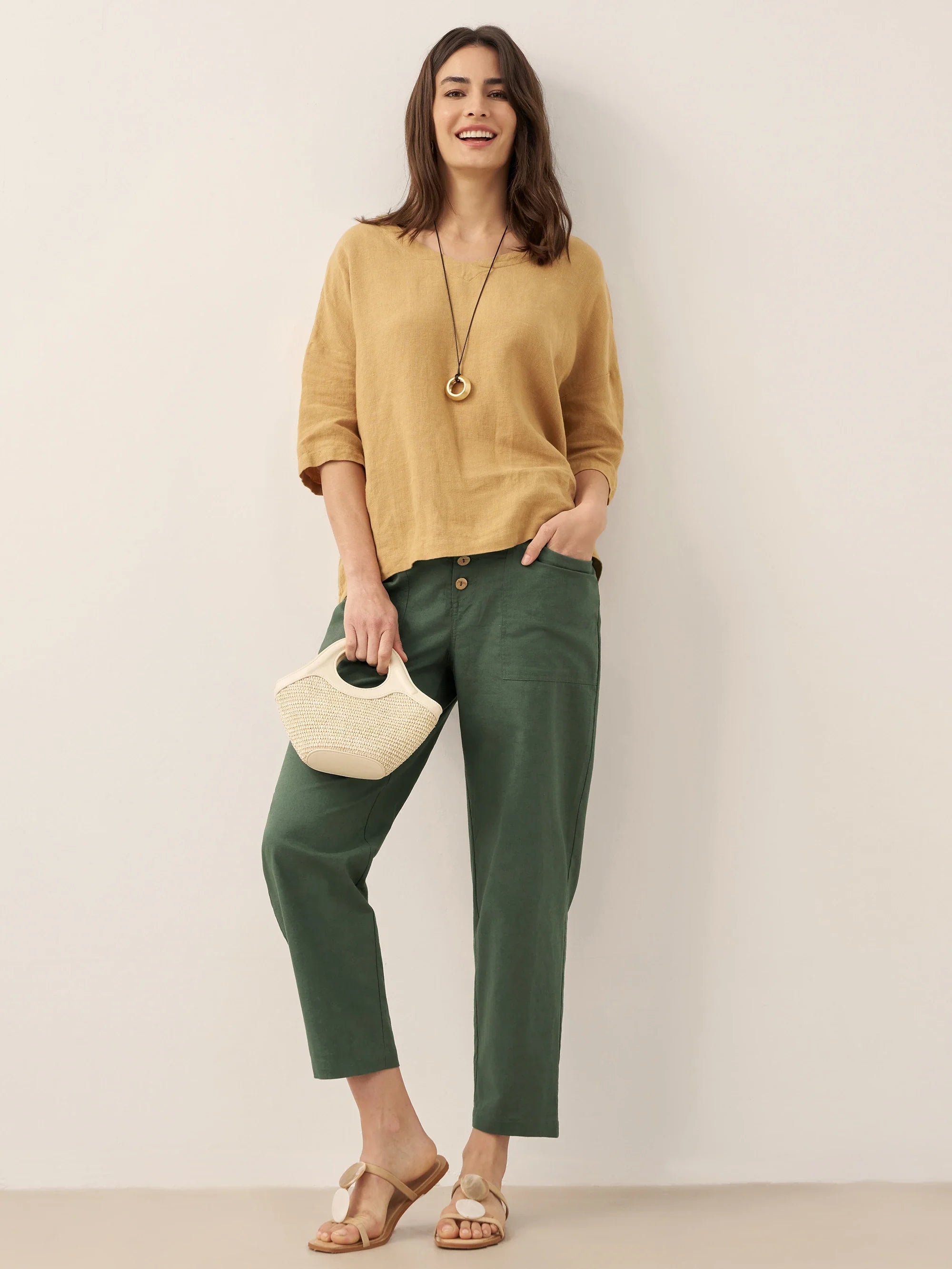 Linen Simple Button Fly Trousers HEIDI by LINTICO