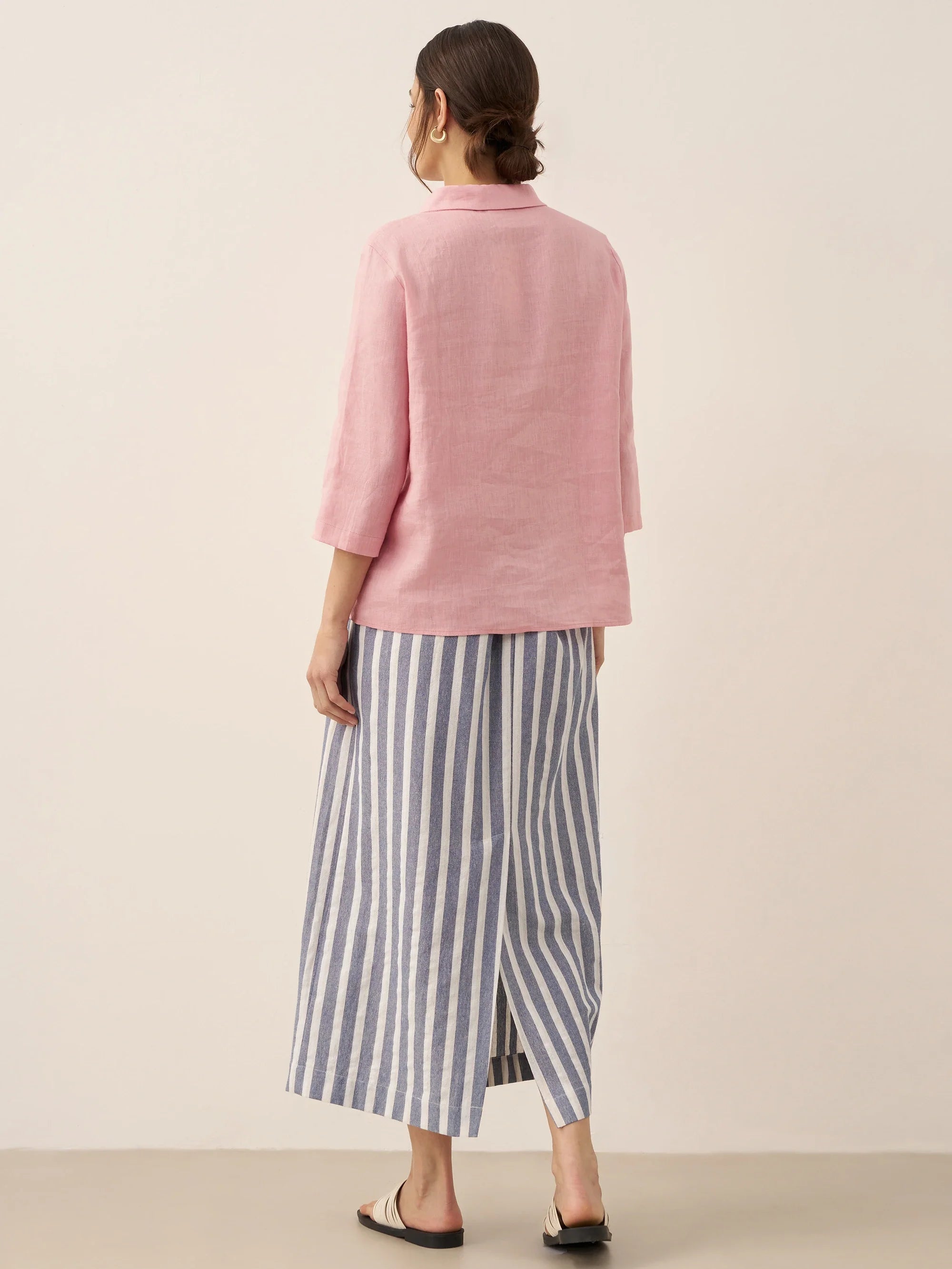Linen Striped Drawstring Skirt ELISE by LINTICO