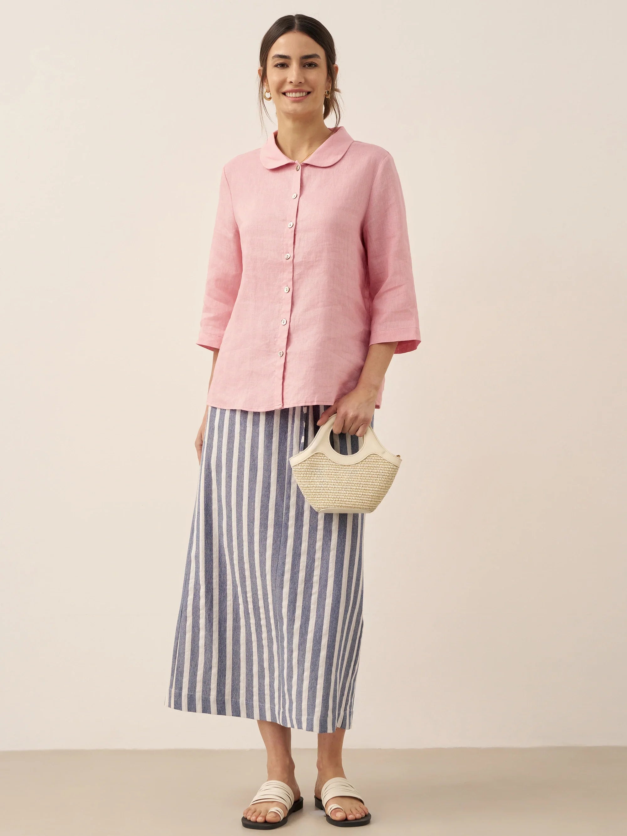 Linen Striped Drawstring Skirt ELISE by LINTICO