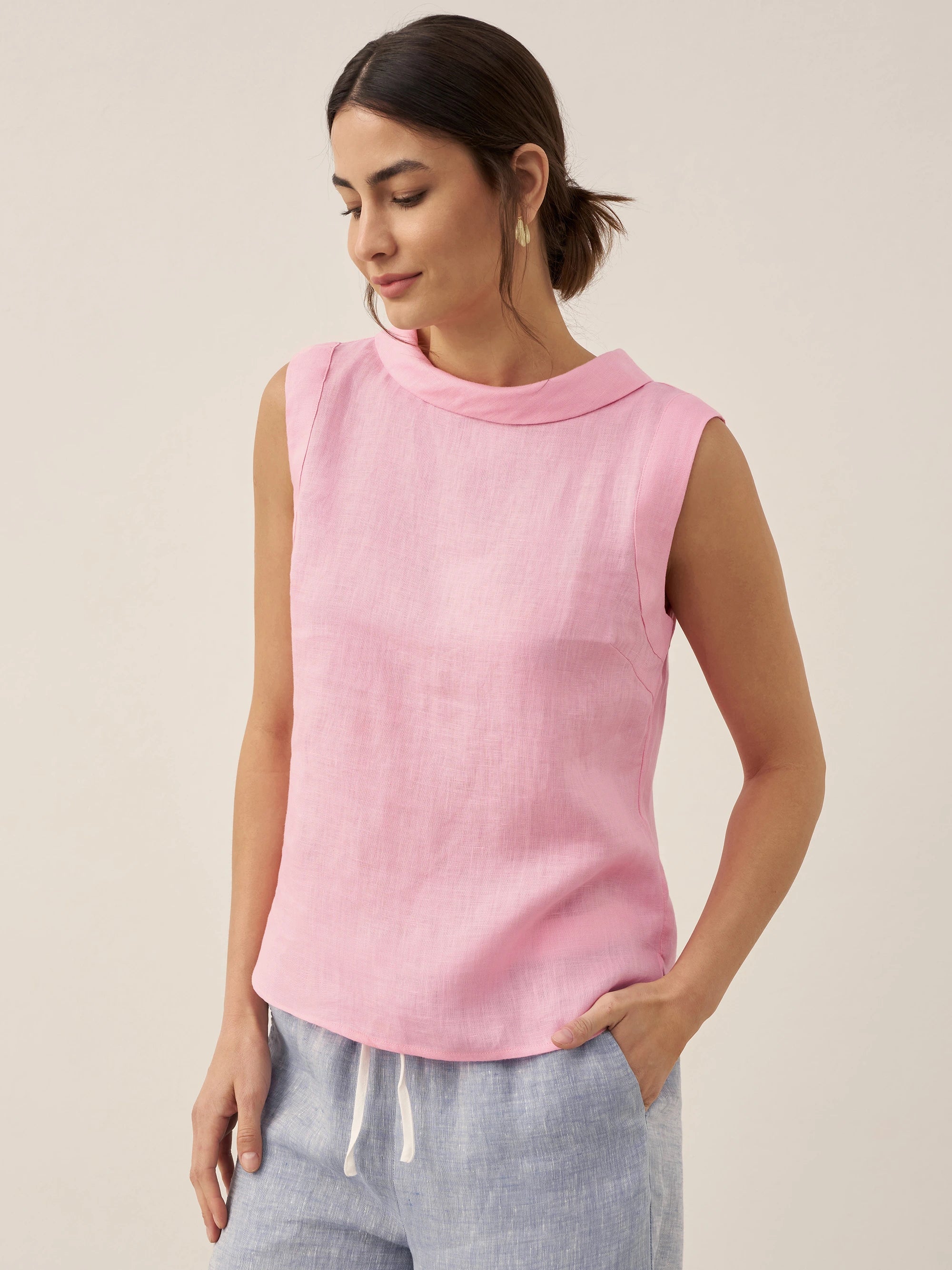 100% Linen Draped Collar Tank Top JACQUELINE by LINTICO