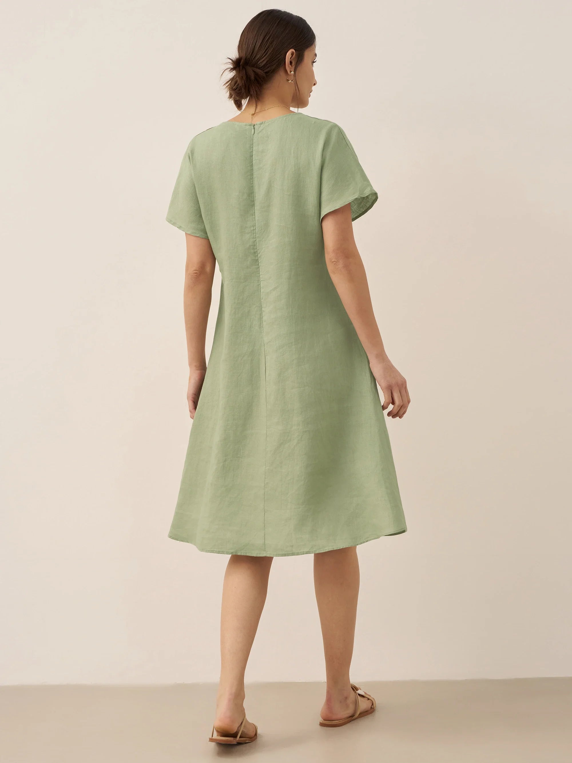 100% Linen V-Neck Pockets Swing Dress AINSLEY by LINTICO
