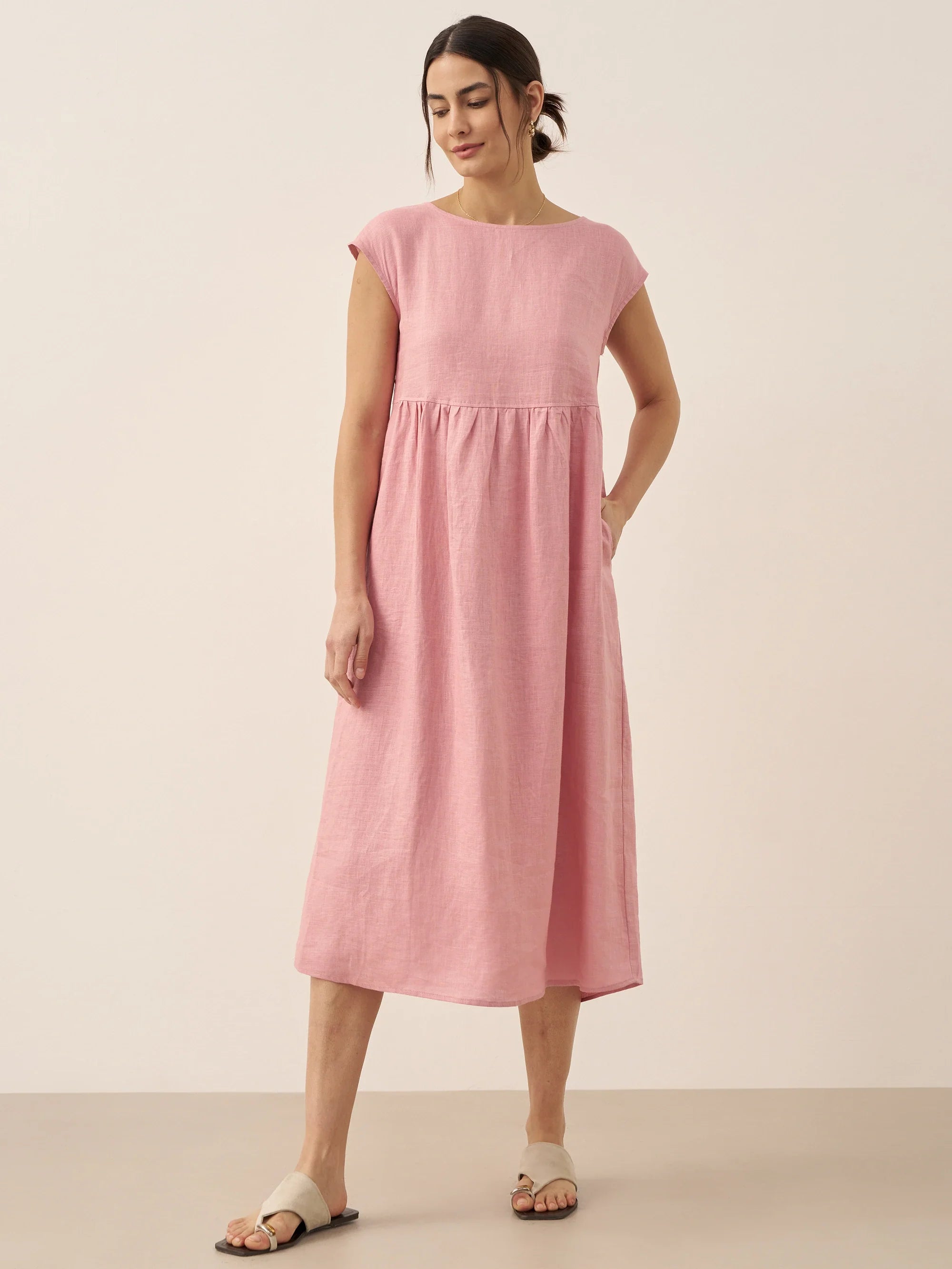 Linen Striped Cap Sleeve Washed Maxi Dress JOAN by LINTICO