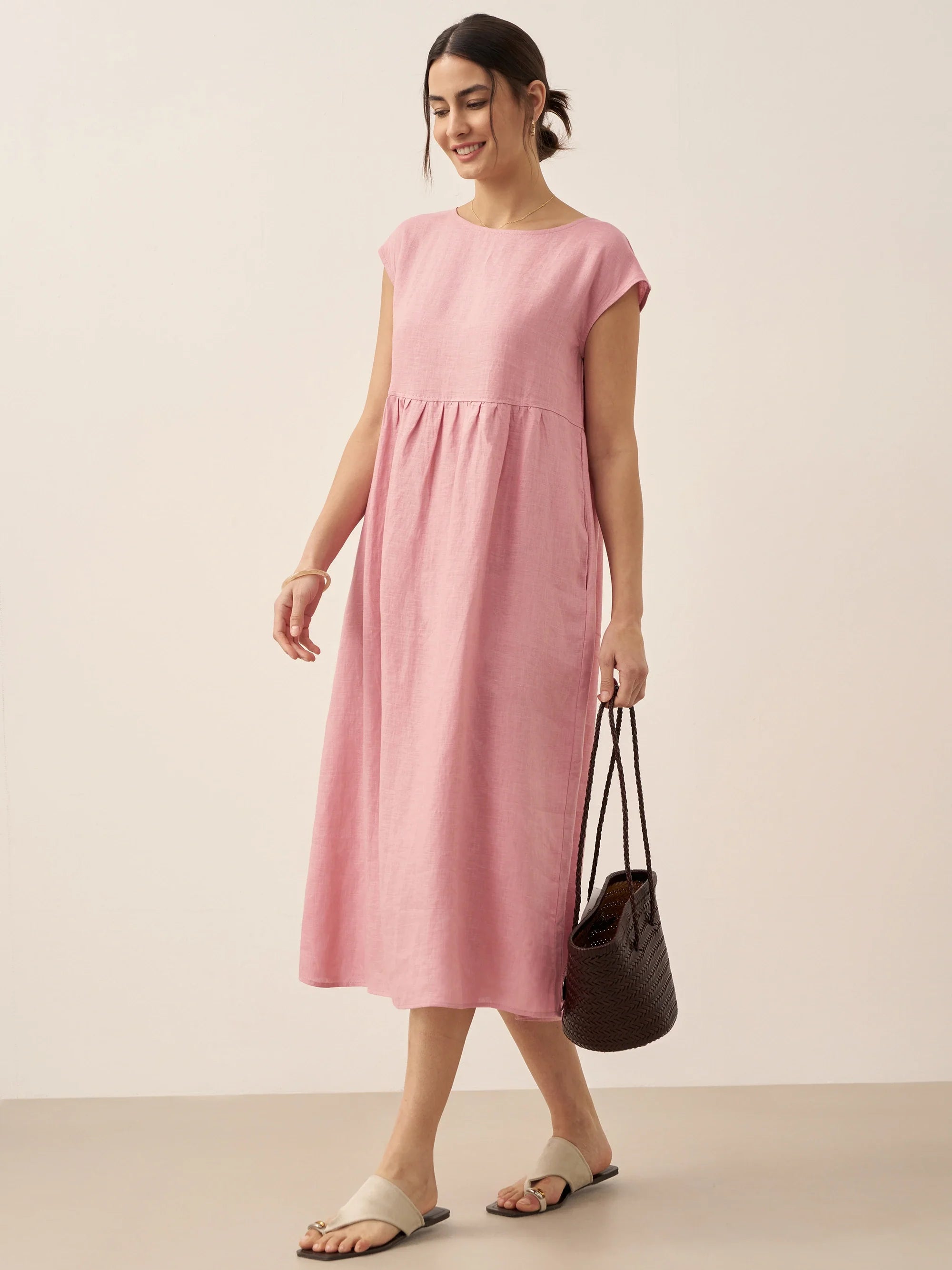 Linen Striped Cap Sleeve Washed Maxi Dress JOAN by LINTICO
