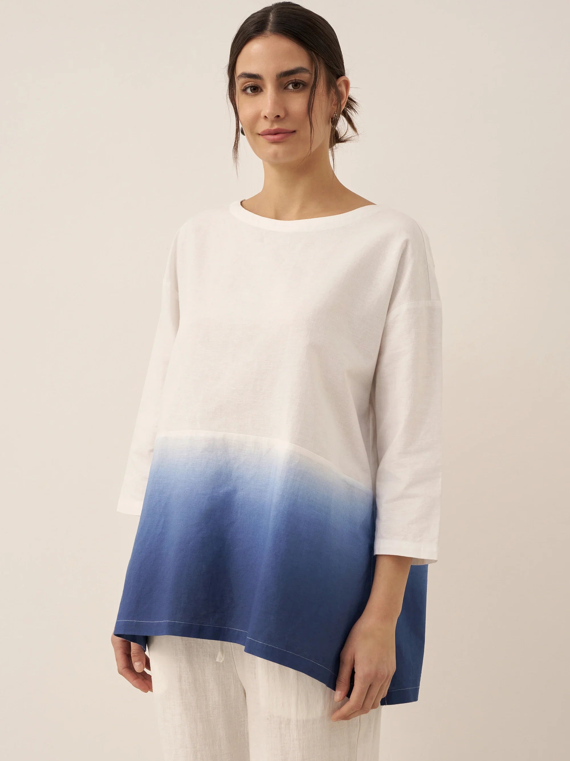 Linen White Boat Neck Oversized Top AVA by LINTICO
