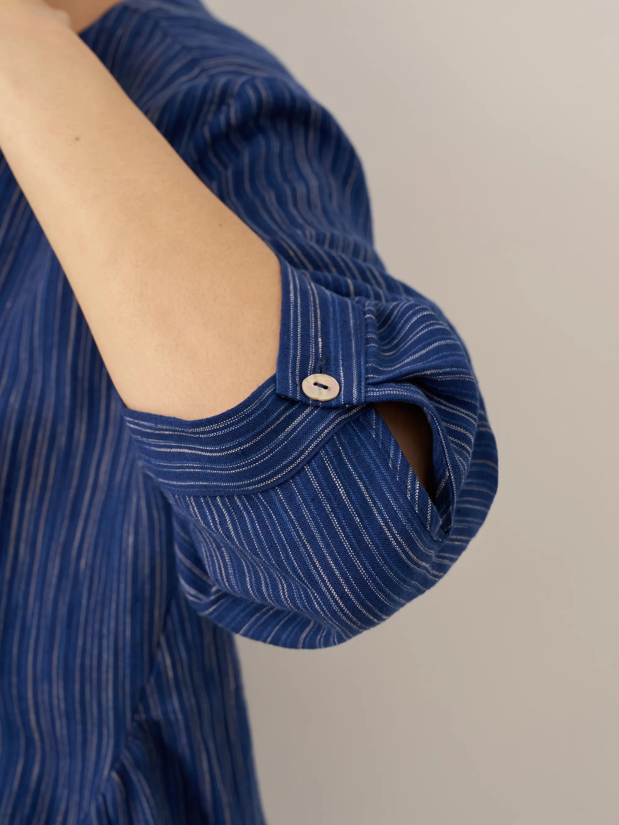 100% Linen Round Neck Artistic Stripe Top FLORENCE by LINTICO