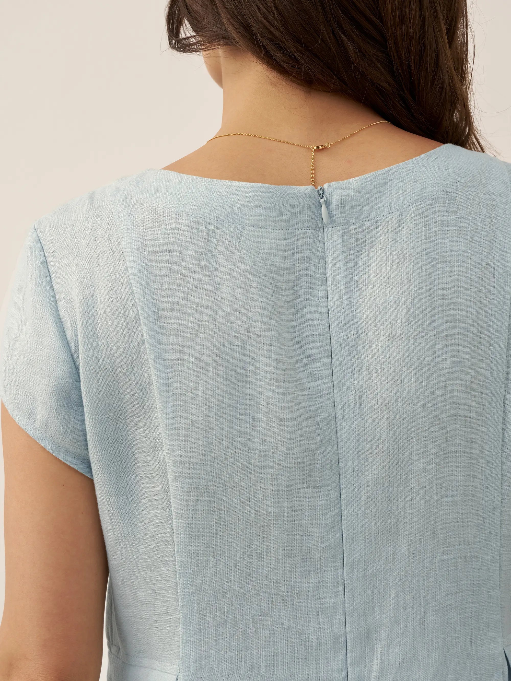 100% Linen Natural Summer V-Neck Dress ALEXA DestGlow
