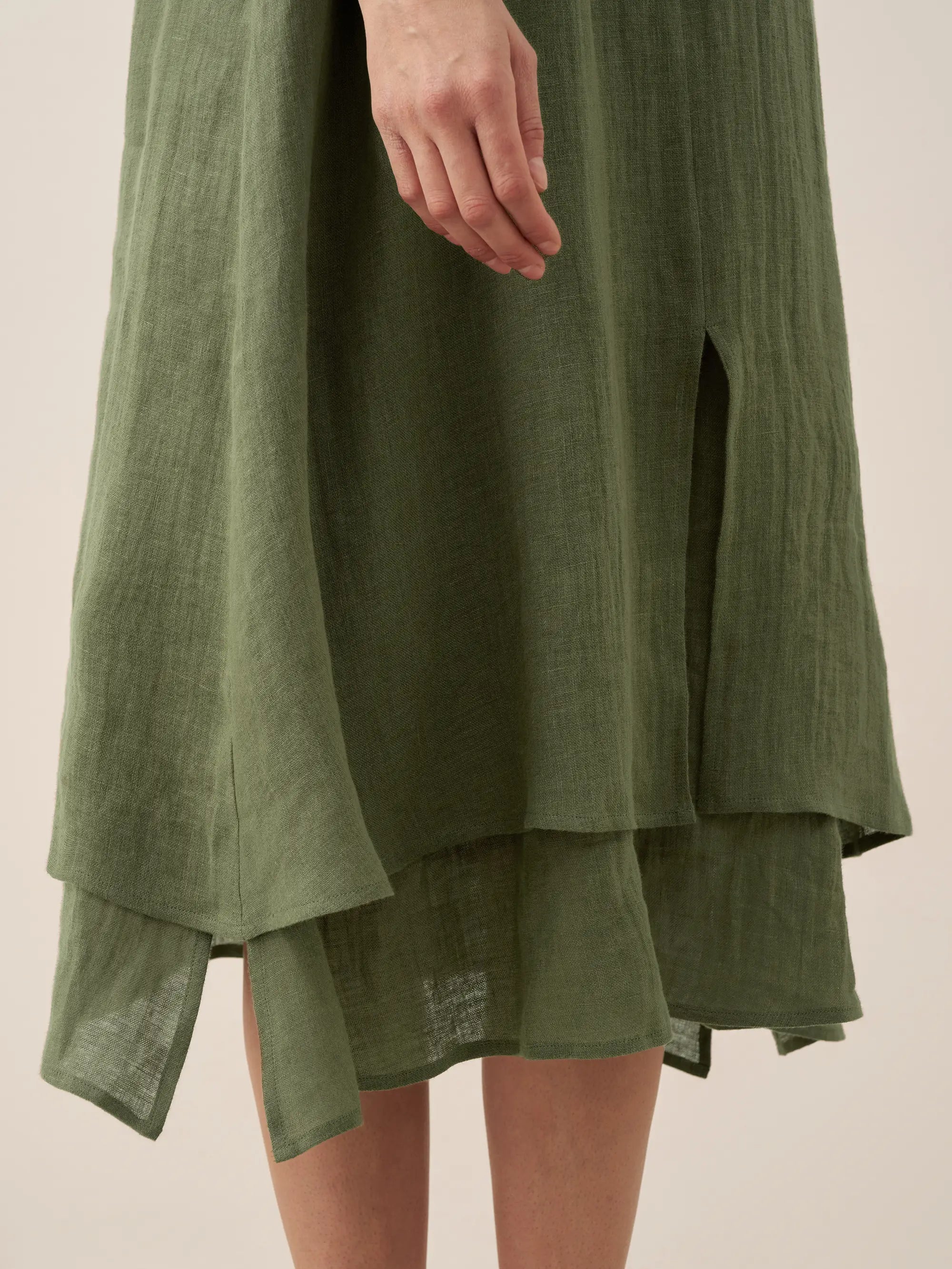 100% Linen V-Neck Double-Layer Midi Dress JAYDA by LINTICO