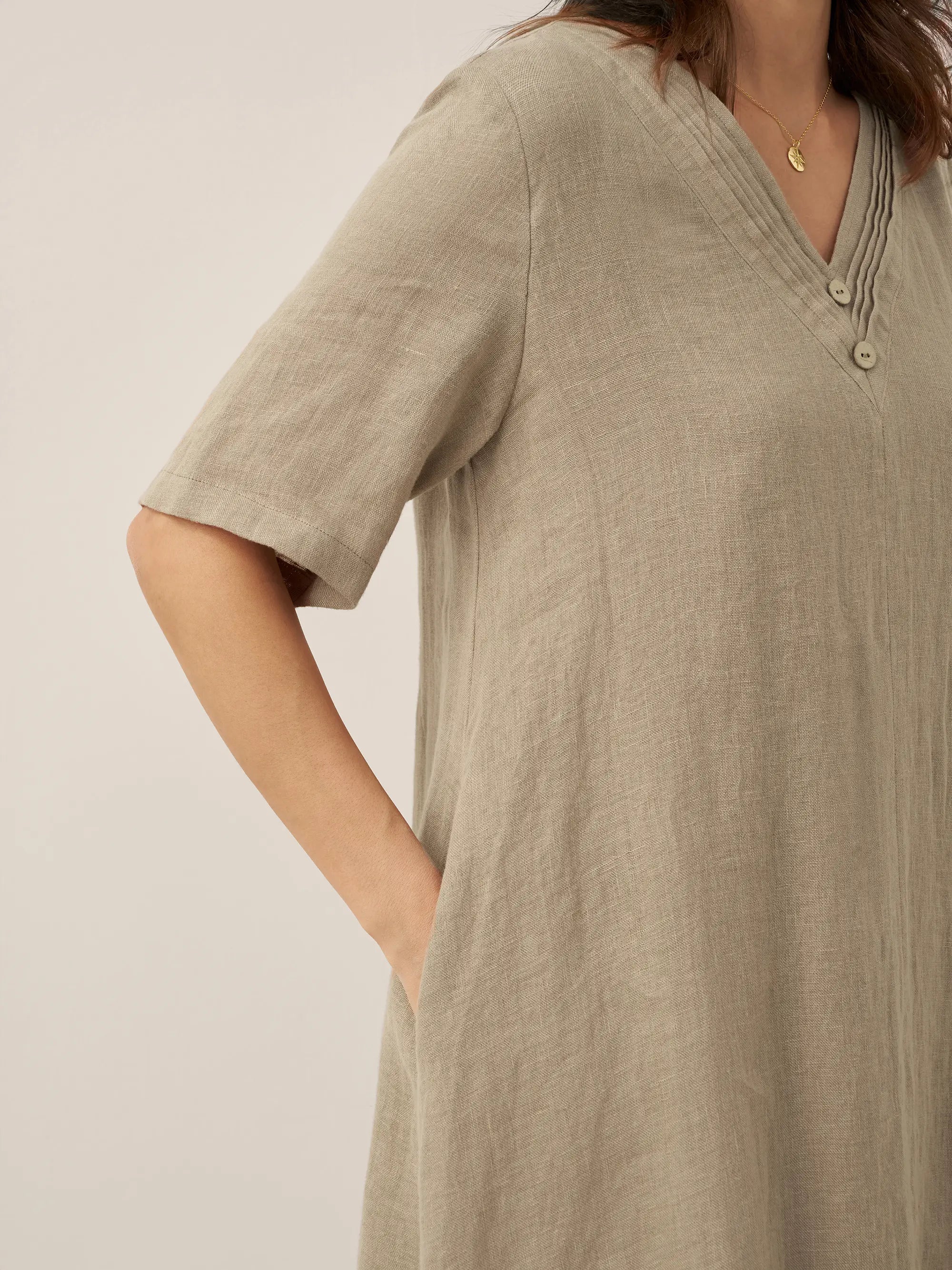 100% Linen V-Neck Double-Layer Midi Dress JAYDA by LINTICO