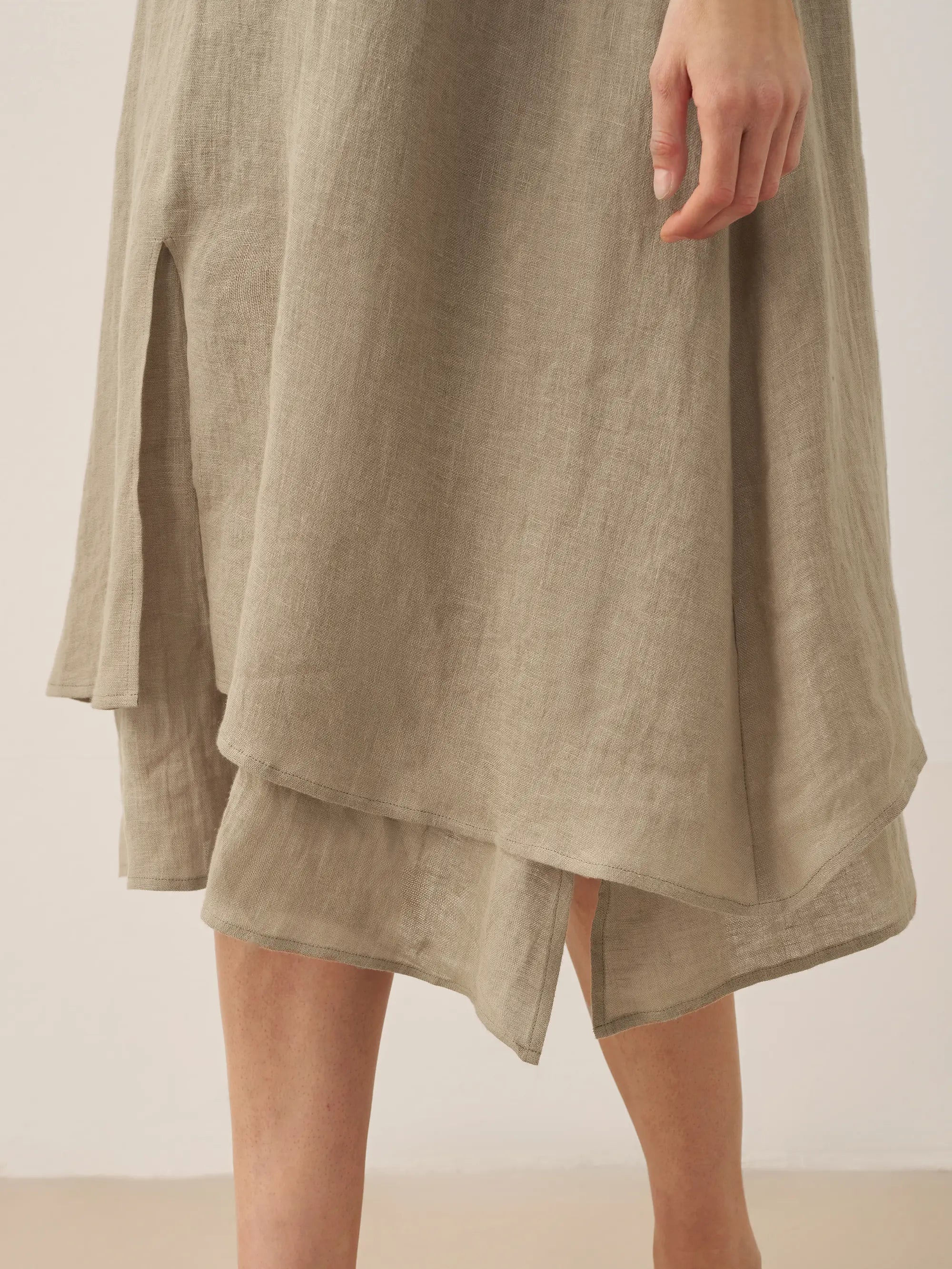 100% Linen V-Neck Double-Layer Midi Dress JAYDA by LINTICO