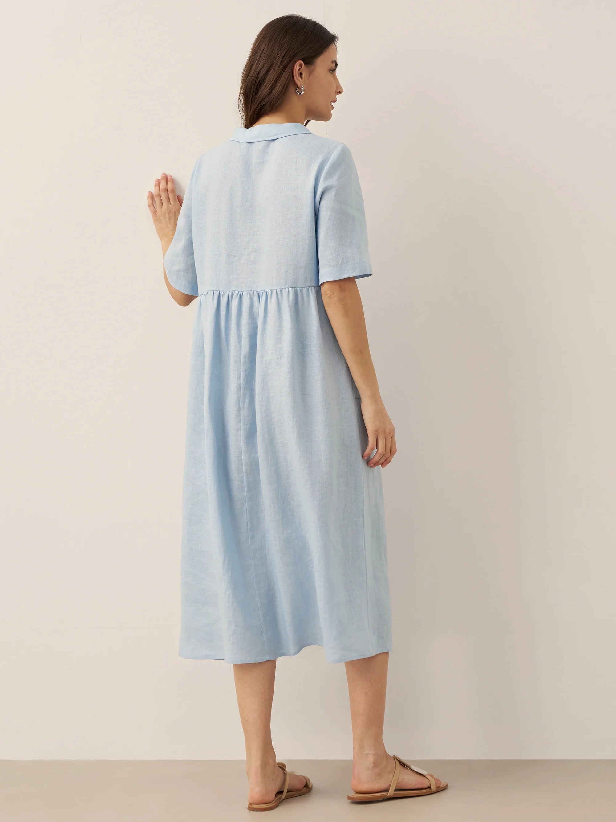 100% Linen Shawl V-Neck Pleated Maxi Dress SUSAN by LINTICO