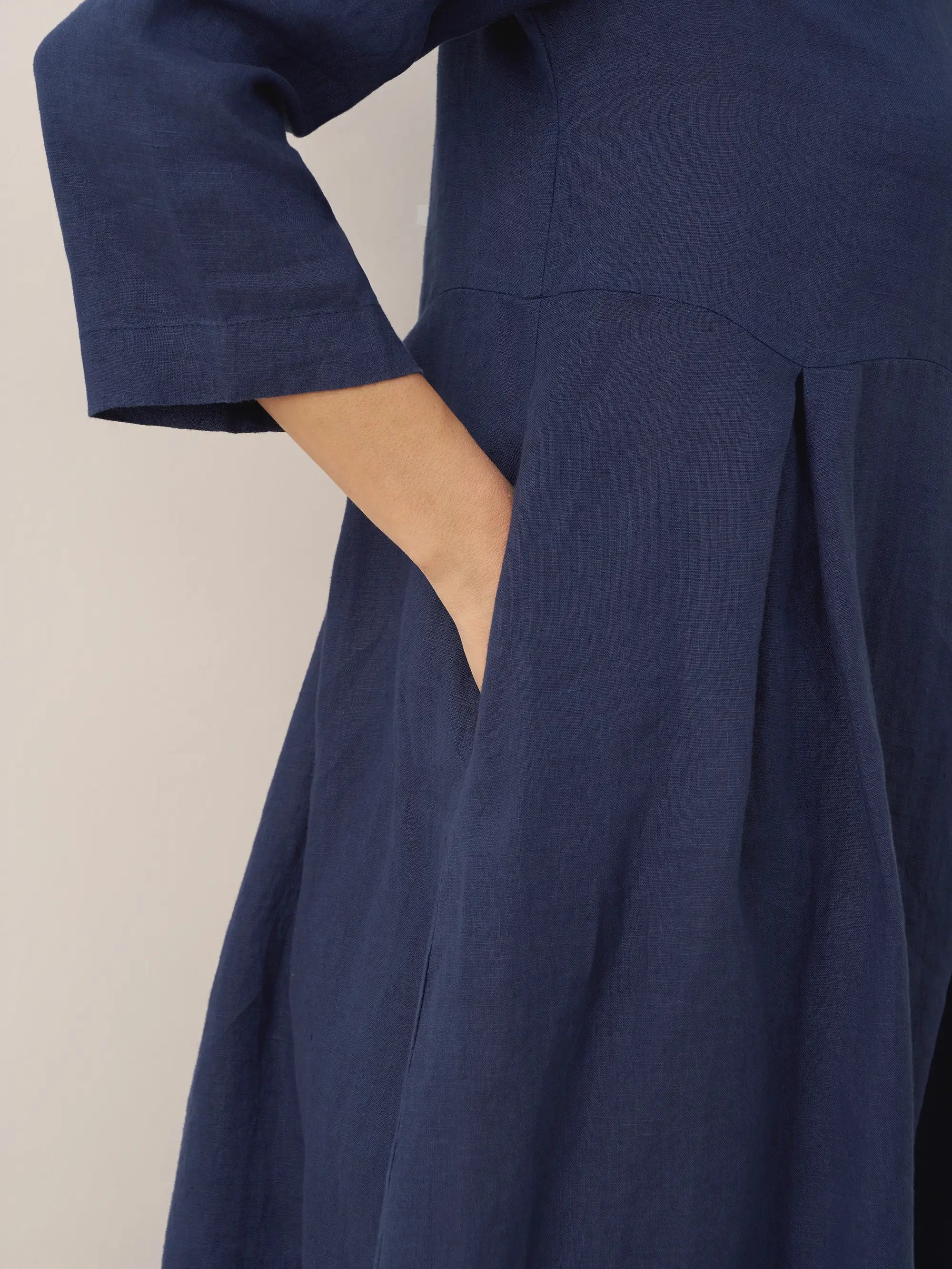 100% Linen Bateau Neck Pleated Midi Dress ABIGAIL DestGlow