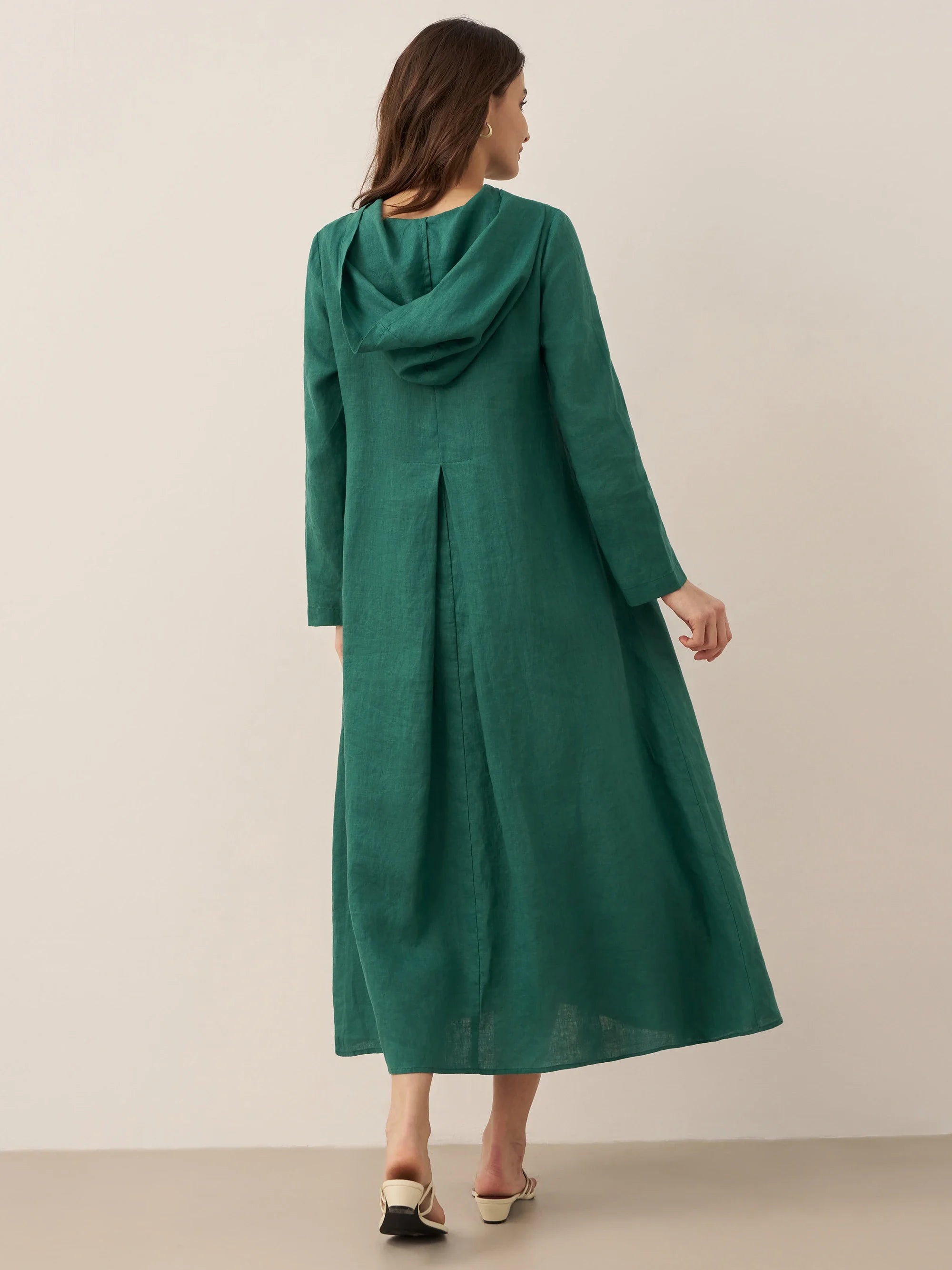 100% Linen Hooded Pullover Maxi Dress REBECCA DestGlow